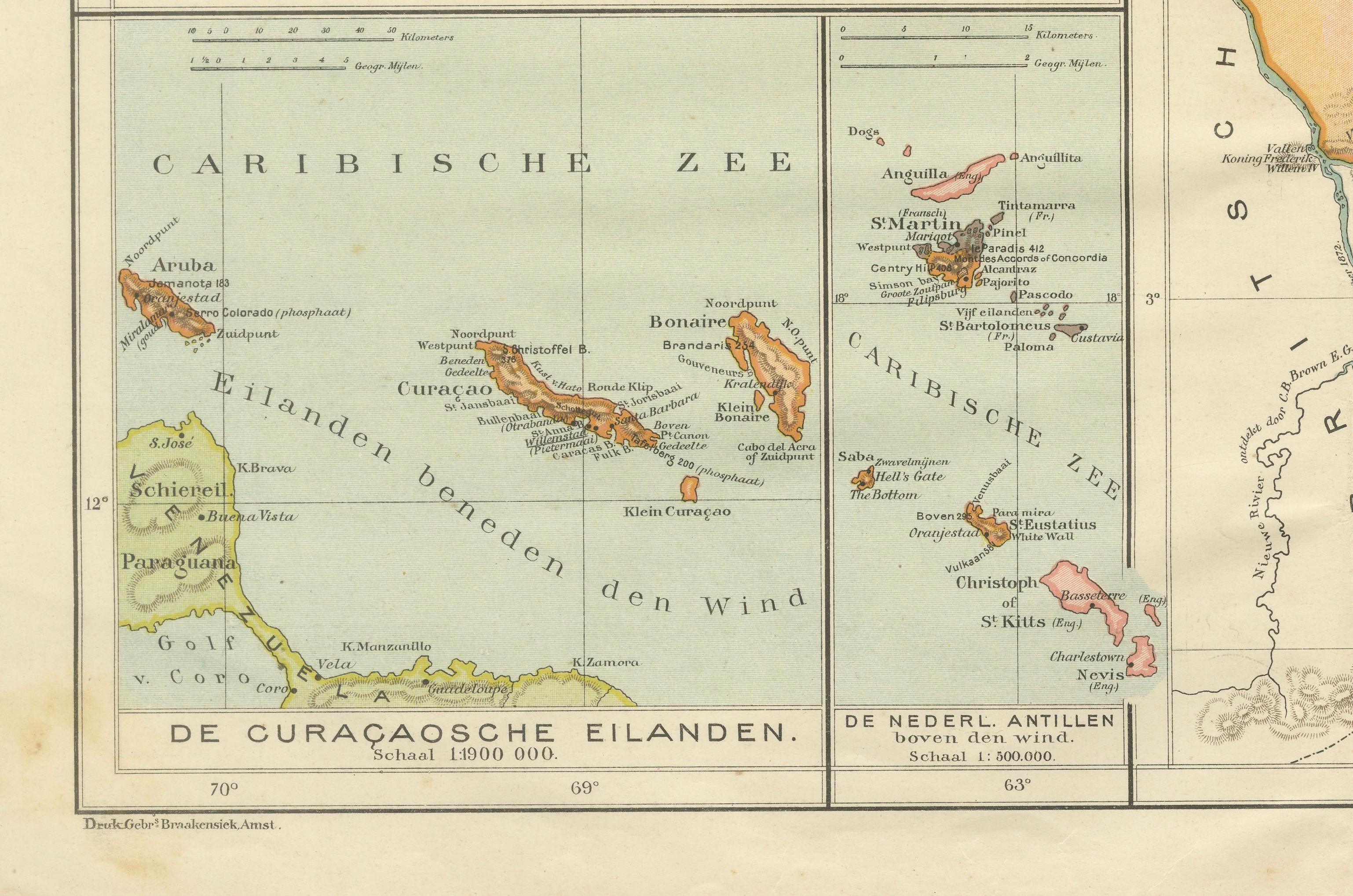 Suriname & the Dutch Antilles – Colonial Atlas Map by W.J. Thieme, c.1905