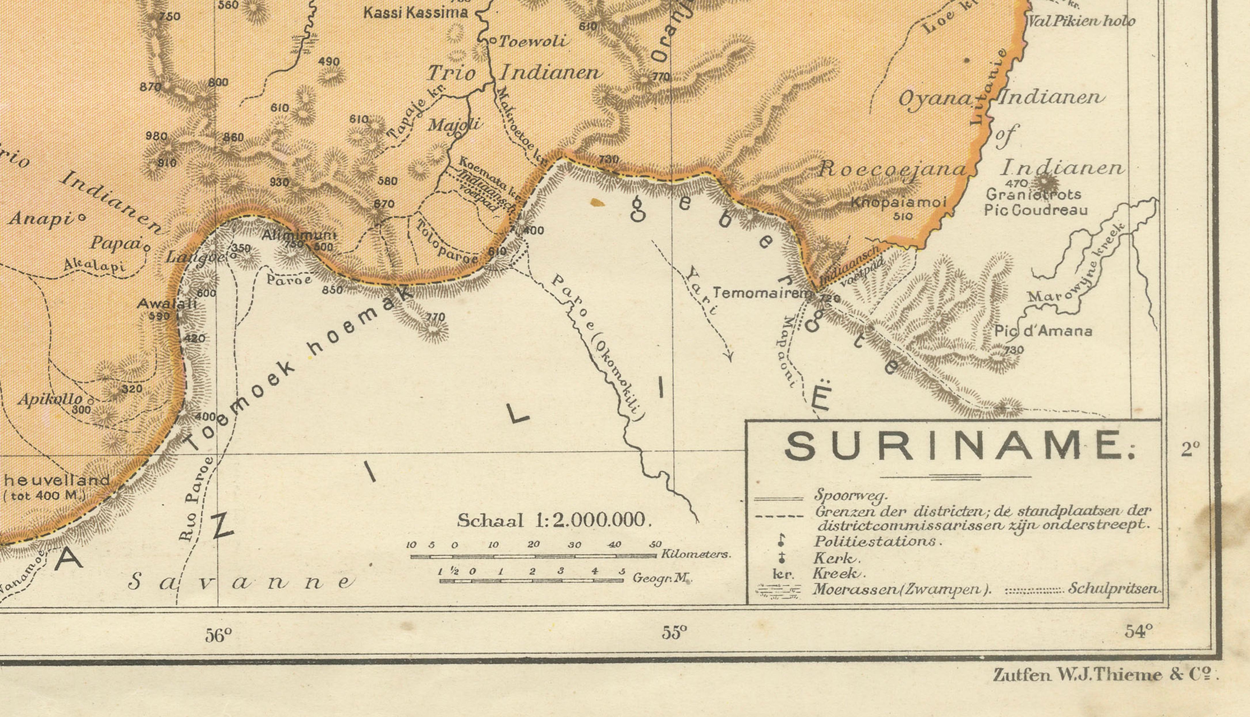 Suriname & the Dutch Antilles – Colonial Atlas Map by W.J. Thieme, c.1905
