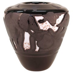 Surjan Cameo Glass Vase with Elephant Motif