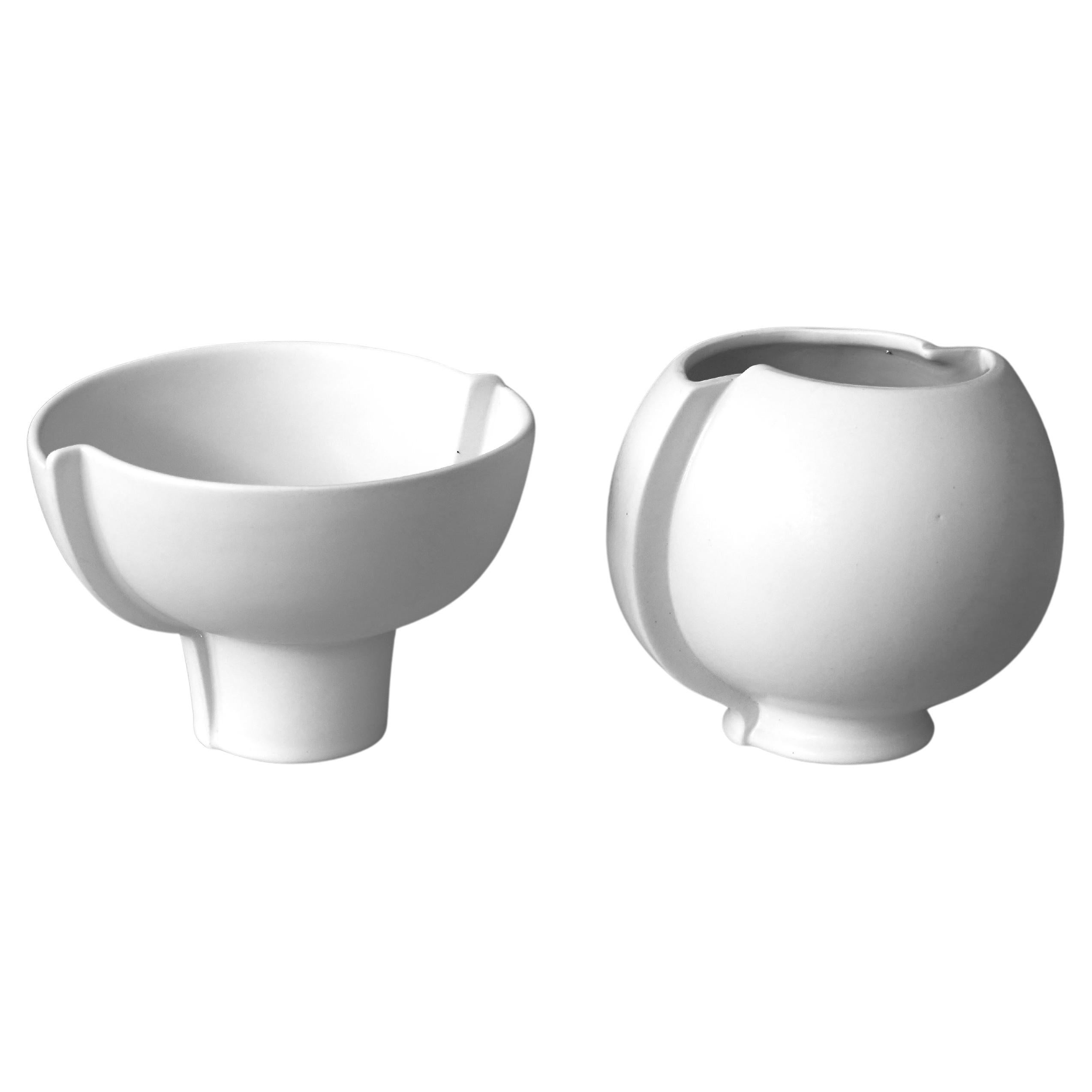 White 'Surrea' Vase and Bowl by Wilhelm Kage for Gustavsberg, Sweden, 1940s For Sale