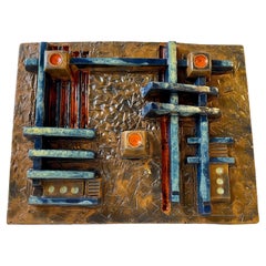 Surreal Architectural Glazed Stoneware Wall Plaque, Relief by Orsted Johansen
