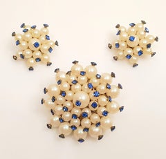 Couture 1938-49 Schiaparelli Gripoix Baretti Glass Faux Sapphires&Pearls Parure