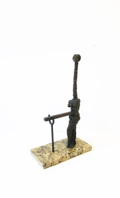Surrealist Bronze Female Sculpture on Marble Base