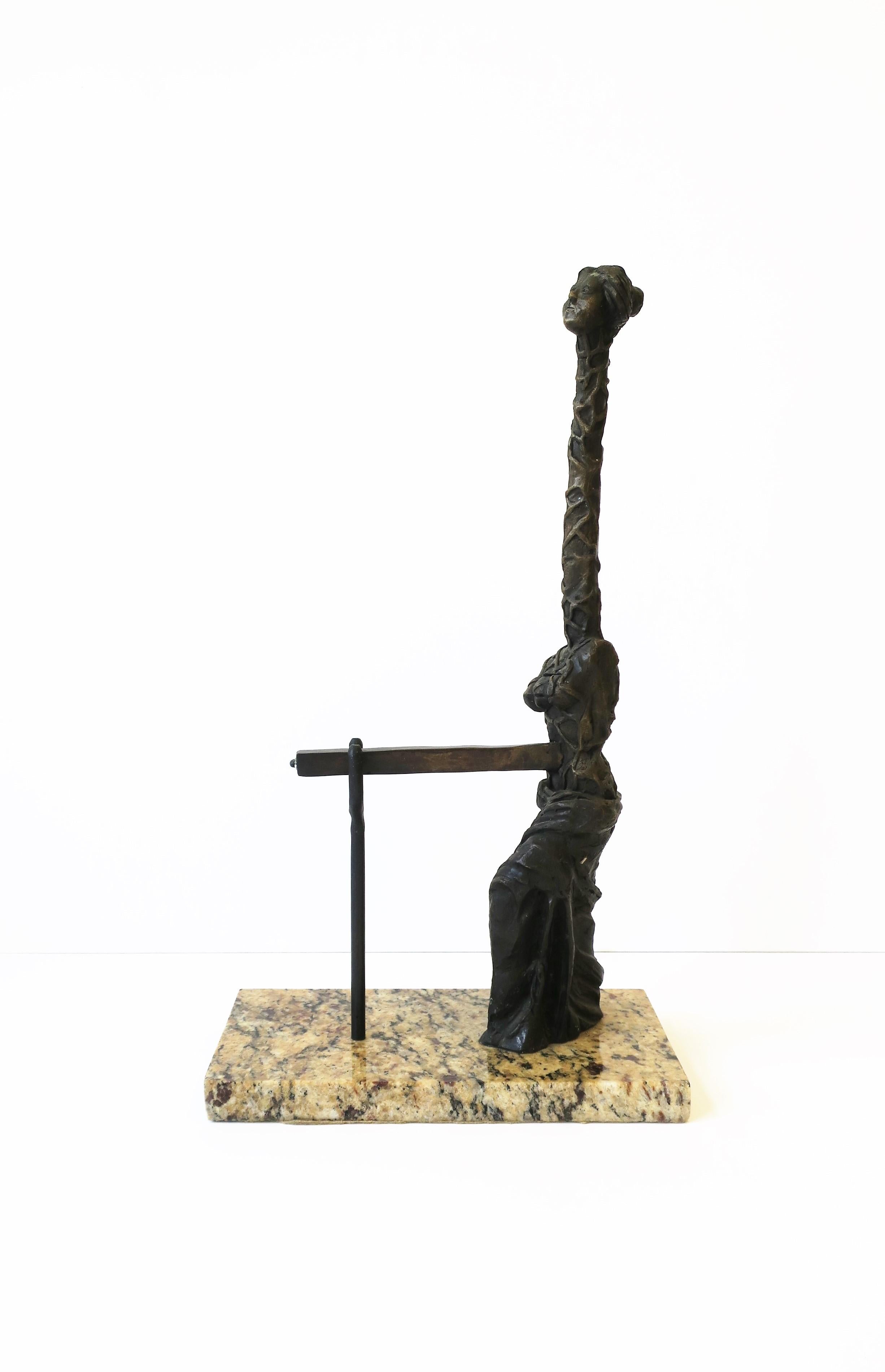 Unknown Surrealist Bronze Female Sculpture on Marble Base For Sale