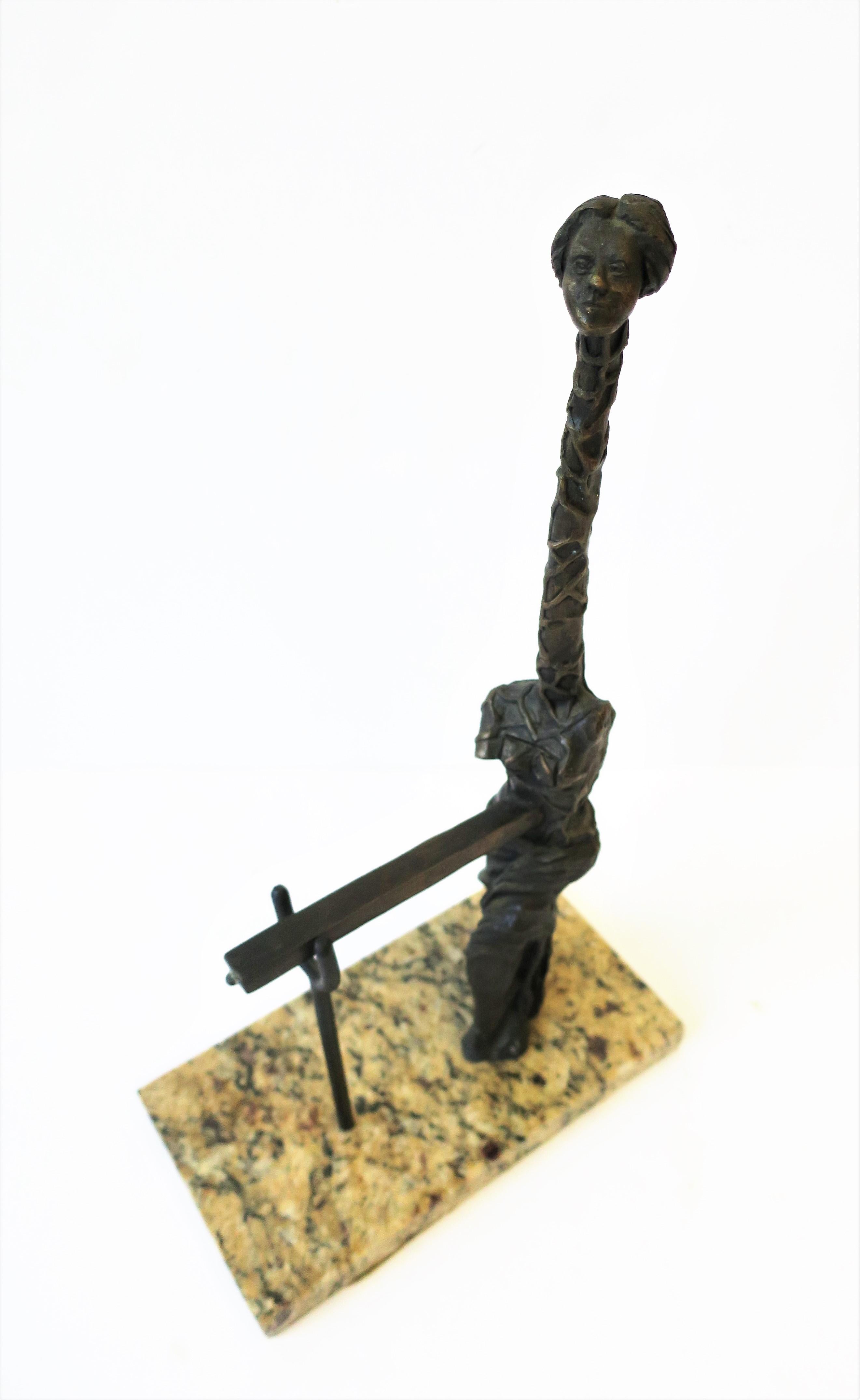 Late 20th Century Surrealist Bronze Female Sculpture on Marble Base For Sale