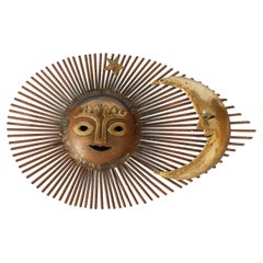 Surreale brutalistische Sonnen- und Mondskulptur aus Messing und Bronze von Emaus