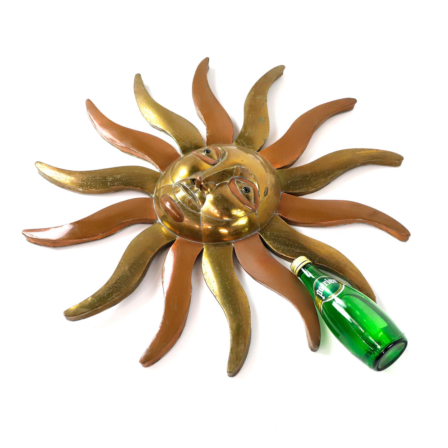 Mexican Surreal Brutalist Sun Sculpture in Brass and Bronze by Sergio Bustamante For Sale