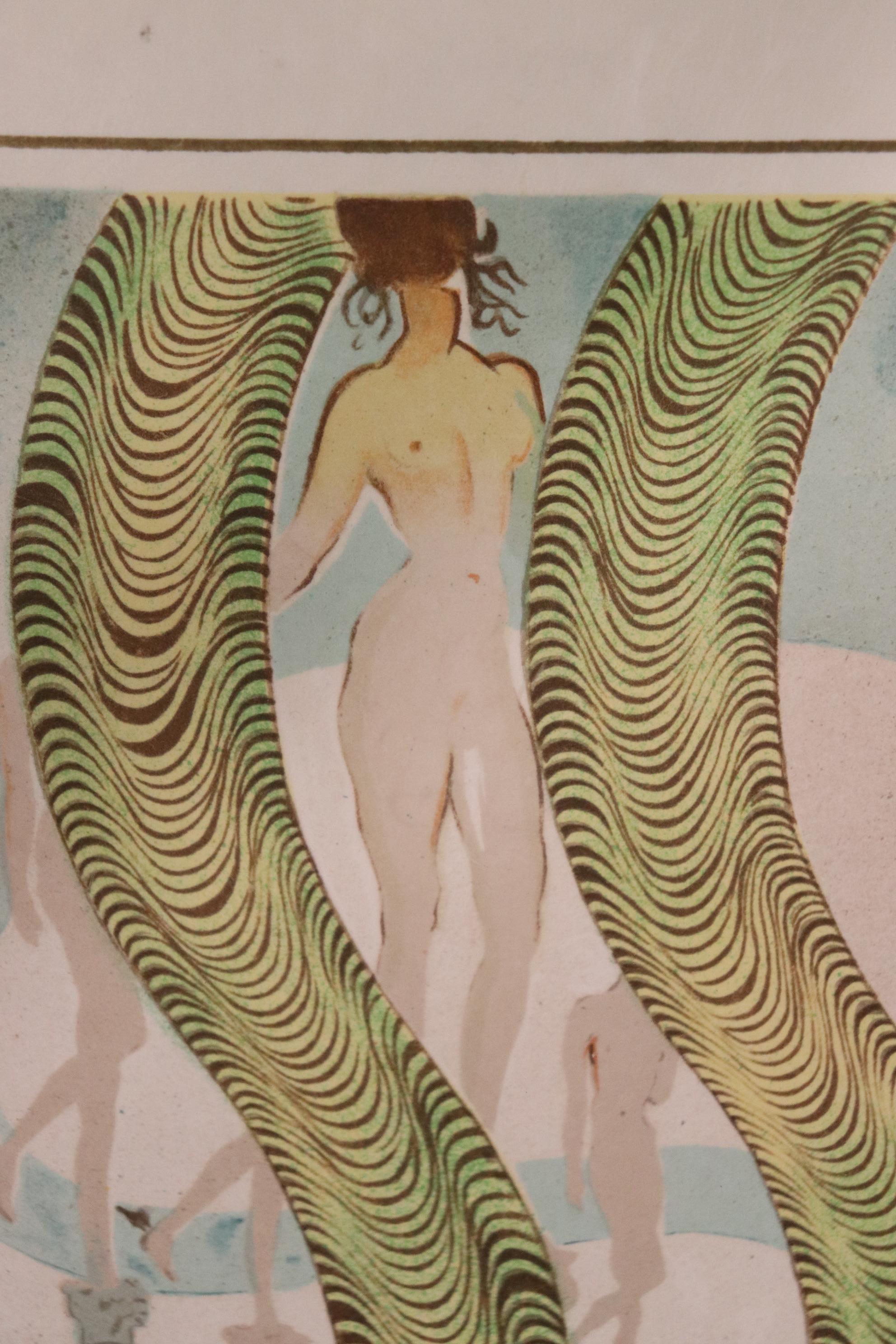 Surreal Figural Signed Print with Nudes 2