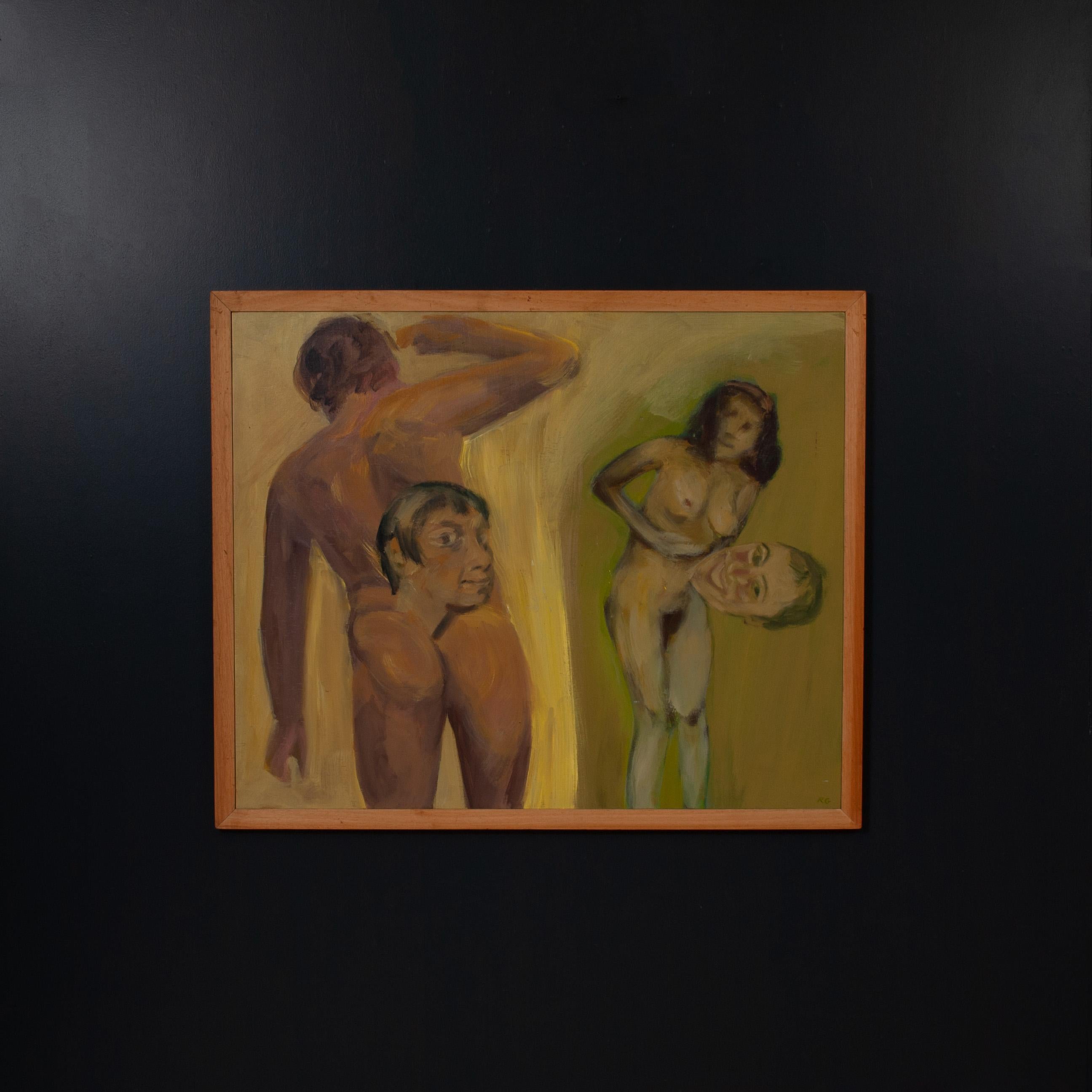 Folk Art Surreal Figurative Painting, Roland Gautier For Sale