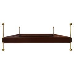 Surreal Italian 1960s Brass and Faux Leather Double Bed