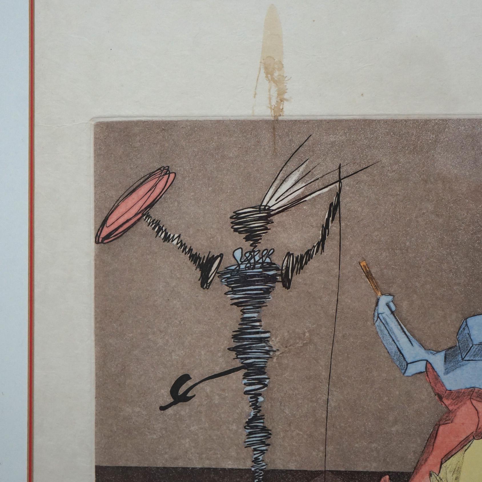 Mid-Century Modern Surreal Lithograph “Master And Squire” By Salvadore Dali Signed & Numbred c1960