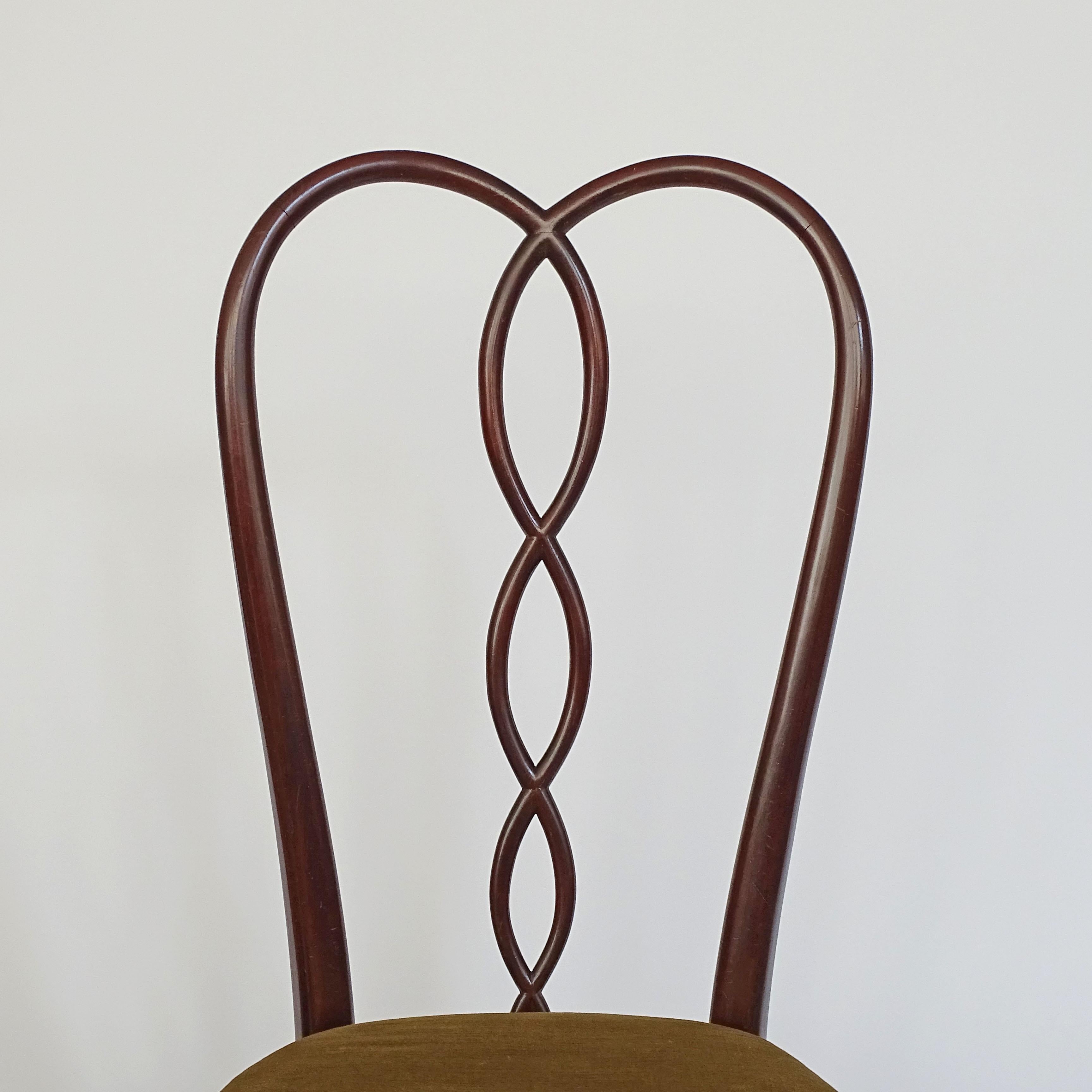 Modern Surreal Pair of Italian 1940s Highback Chairs in Tinted Wood and Velvet
