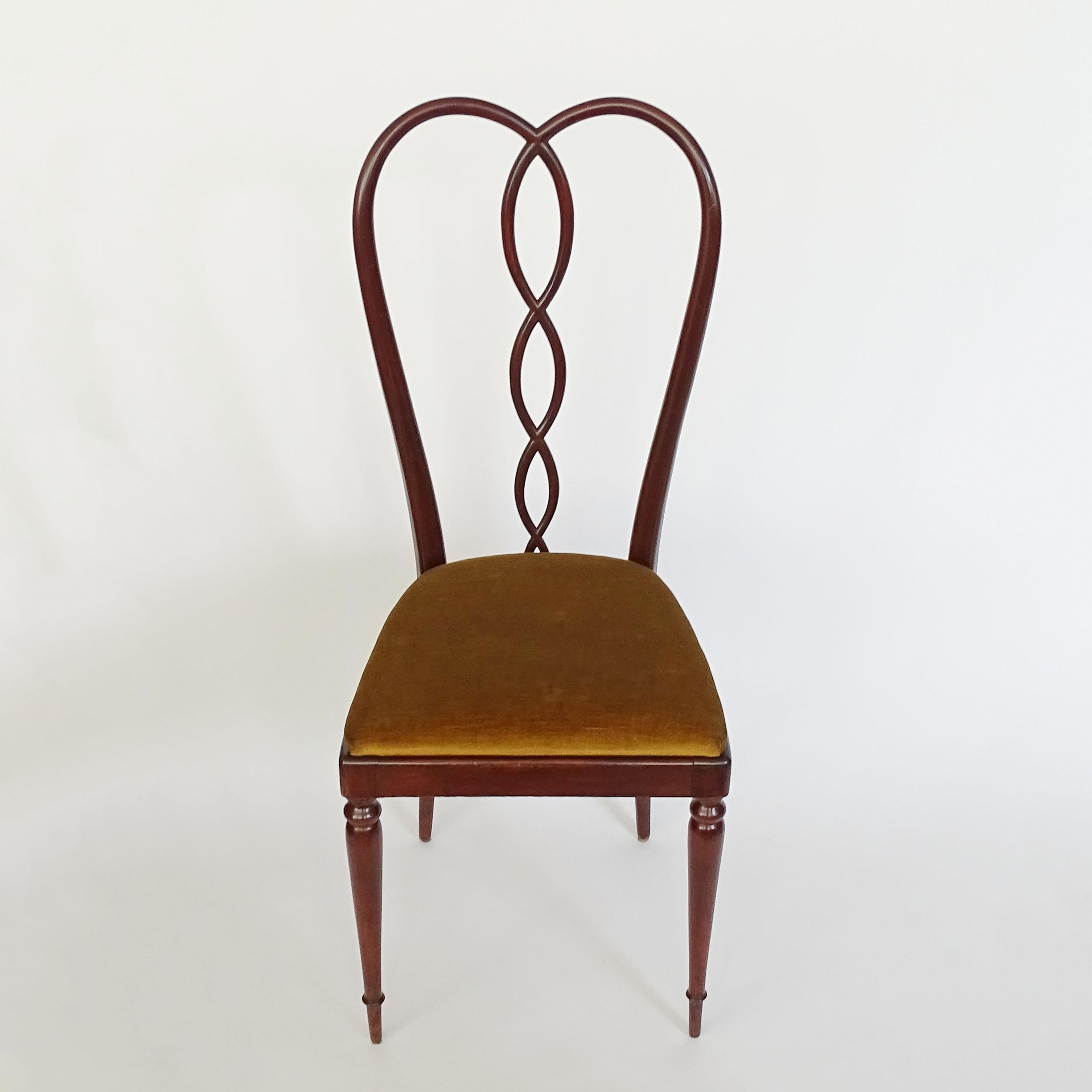 Surreal Pair of Italian 1940s Highback Chairs in Tinted Wood and Velvet In Good Condition In Milan, IT