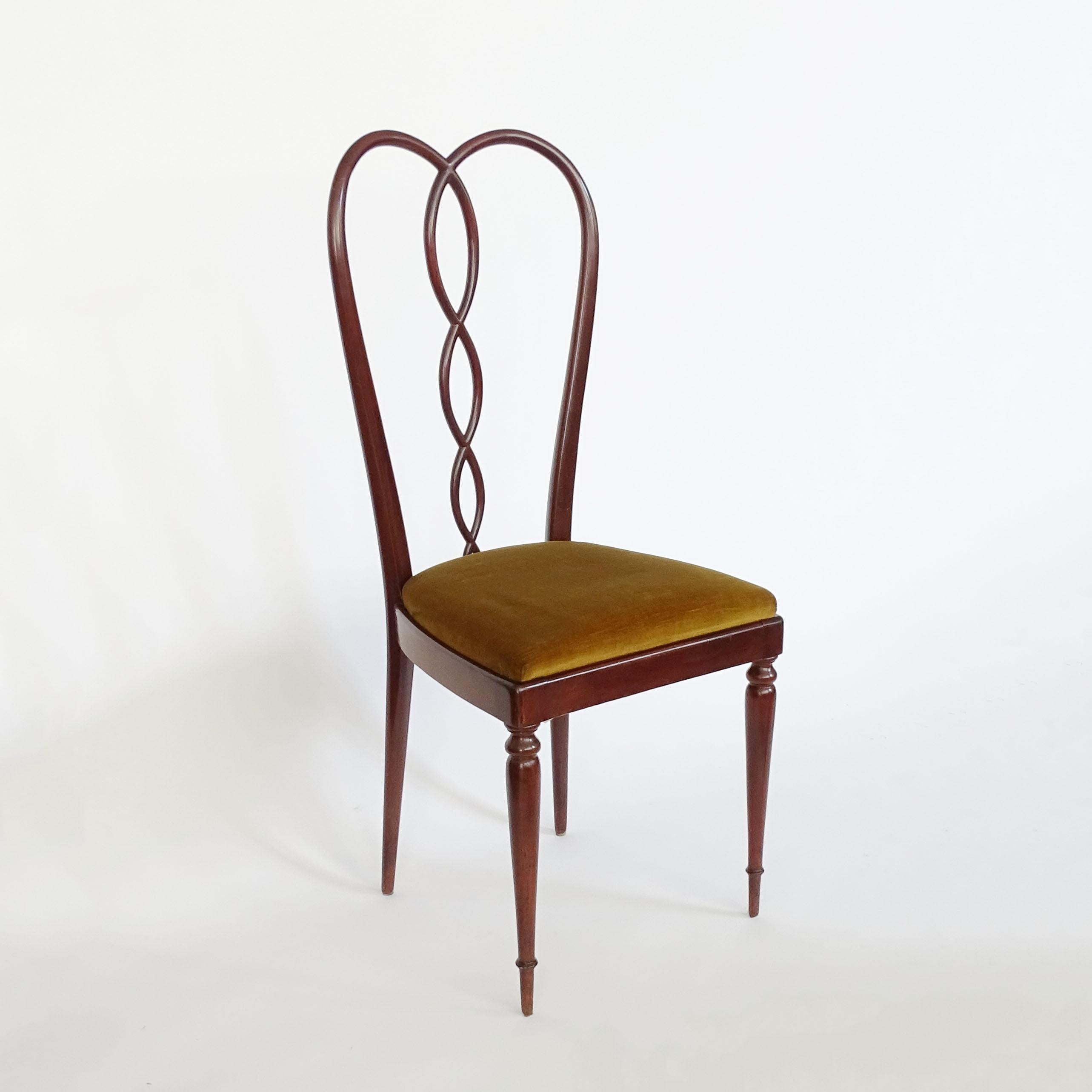 Mid-20th Century Surreal Pair of Italian 1940s Highback Chairs in Tinted Wood and Velvet