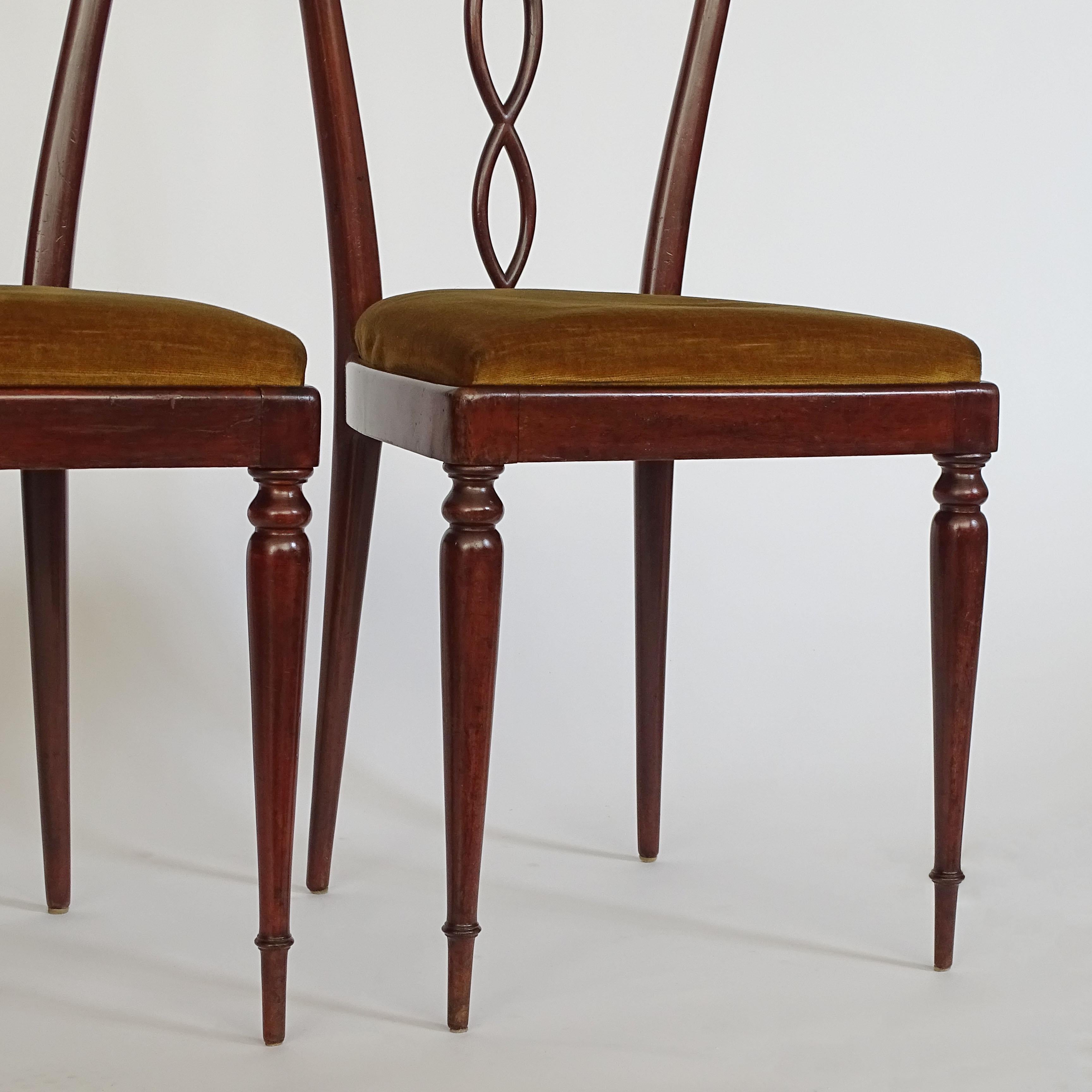Surreal Pair of Italian 1940s Highback Chairs in Tinted Wood and Velvet 2