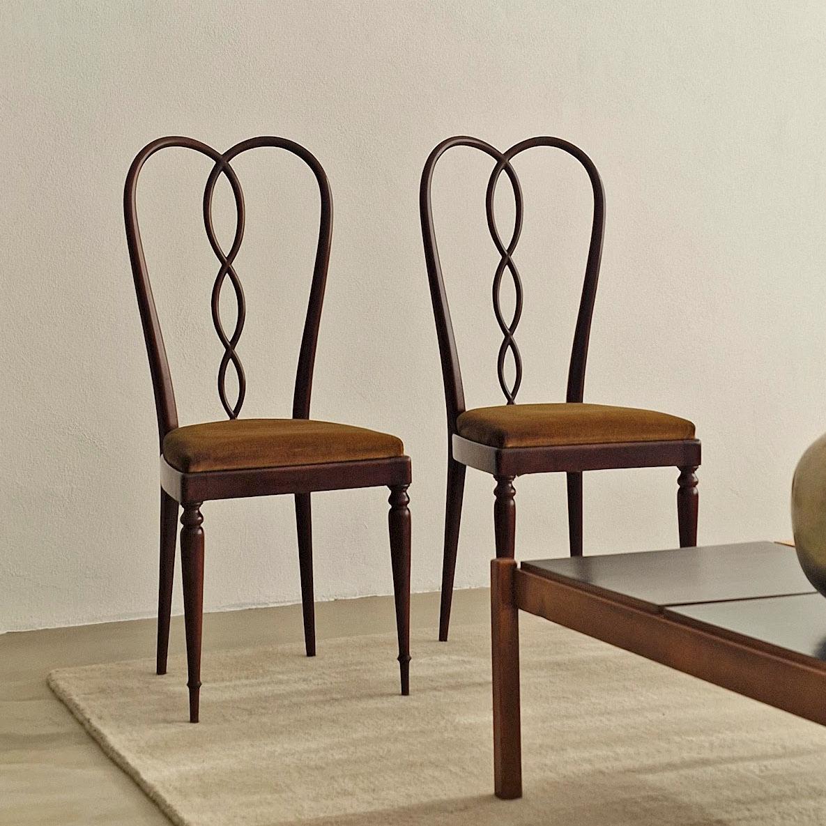 Surreal Pair of Italian 1940s Highback Chairs in Tinted Wood and Velvet 3