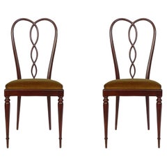 Surreal Pair of Italian 1940s Highback Chairs in Tinted Wood and Velvet