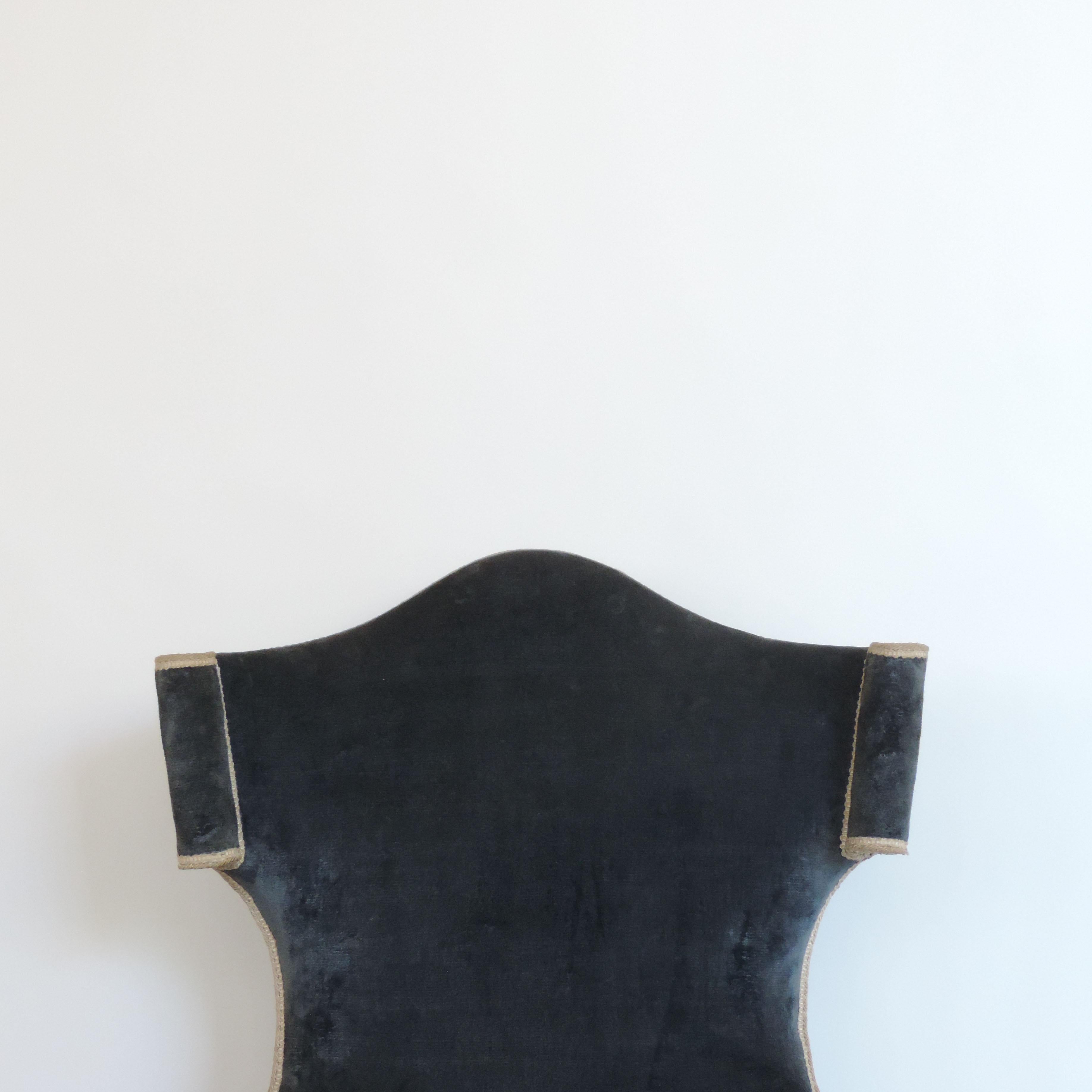 Mid-20th Century Surreal Pair of Italian 1950s Armchairs in Dark Blue Velvet For Sale