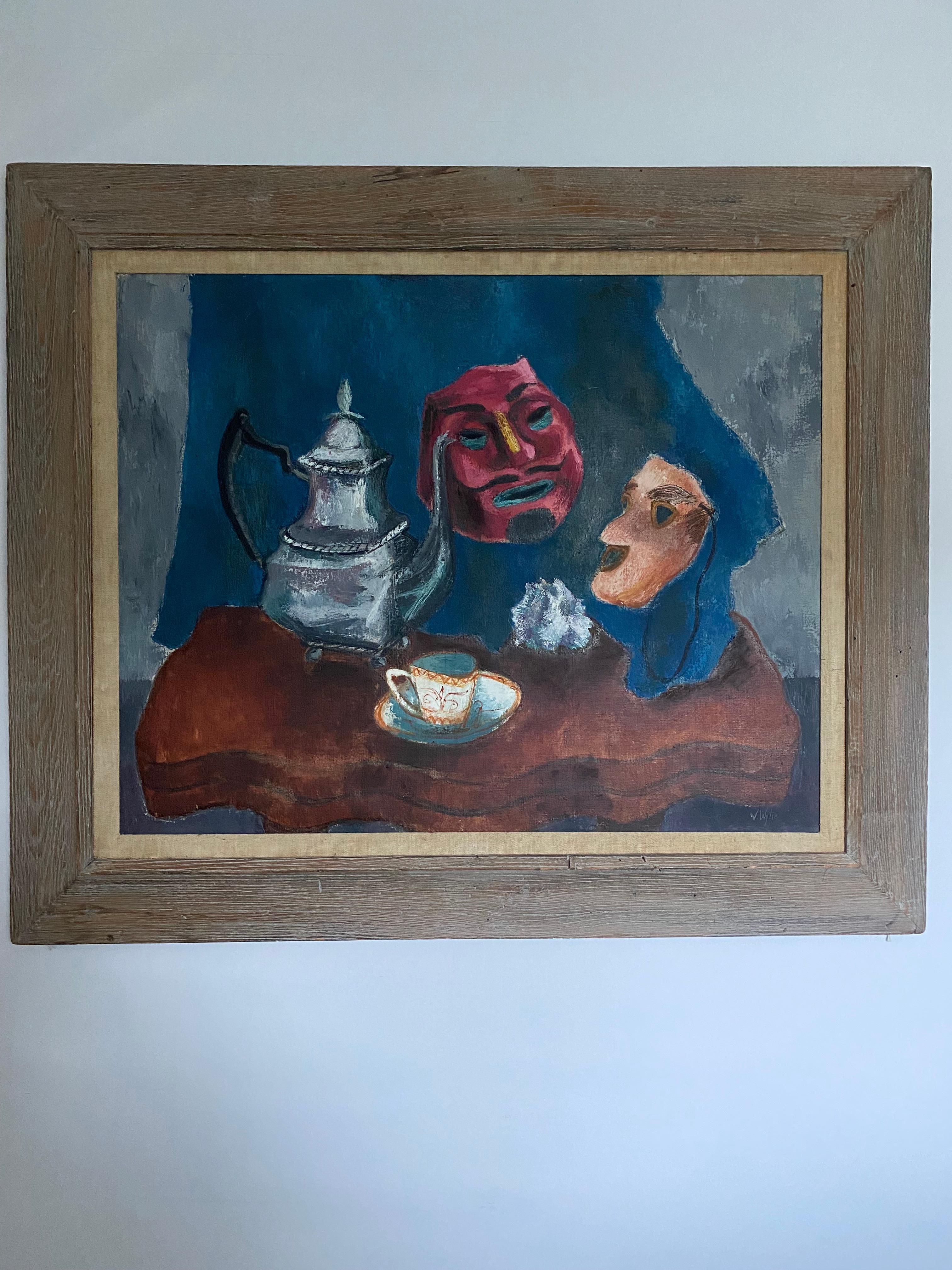 Surreal Tablescape Virginia Wylie moderno Abstracto mediados de siglo East Hamptons Pintura en venta