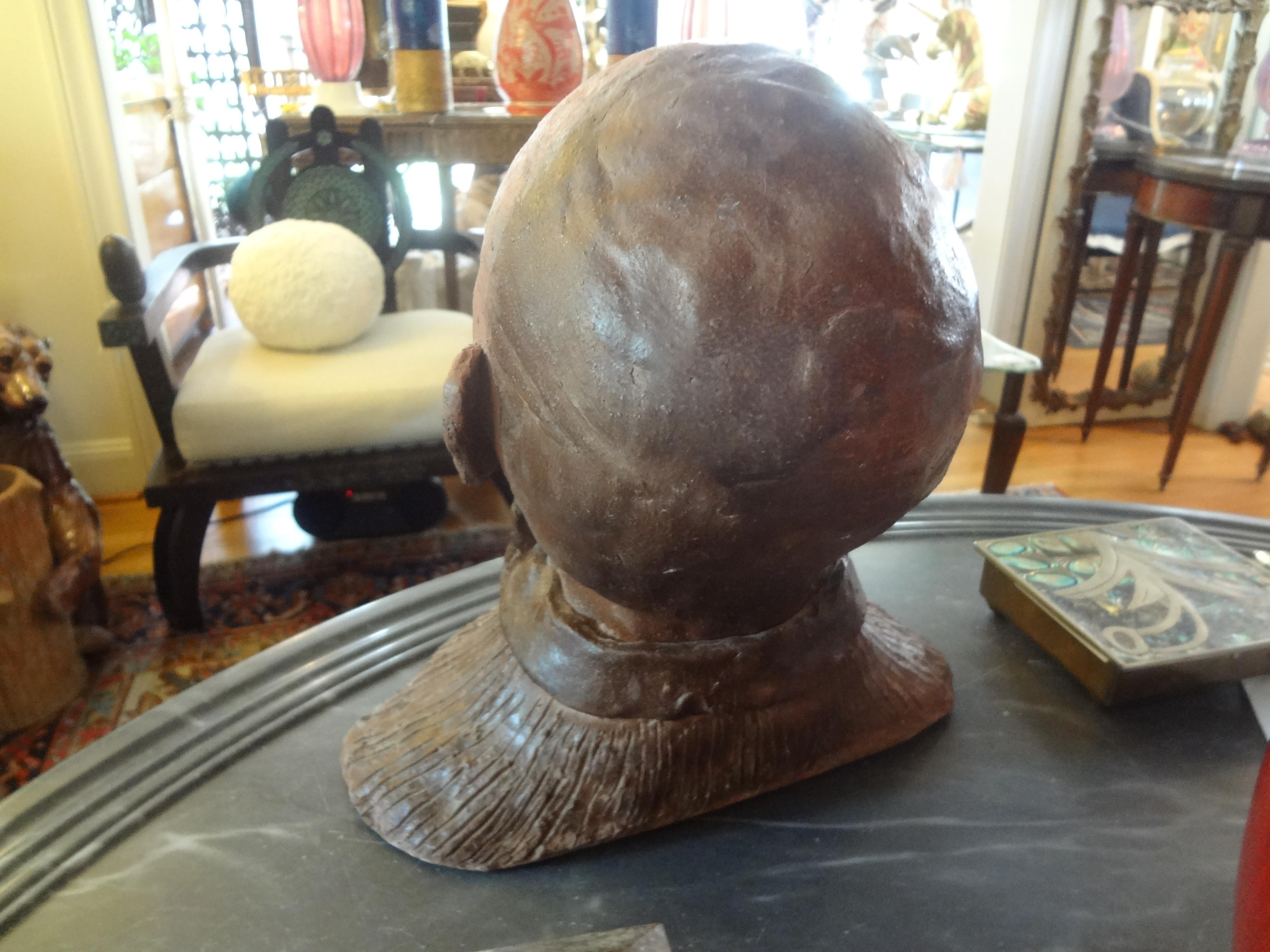 Midcentury Surrealist Terracotta Bust Sculpture For Sale 1