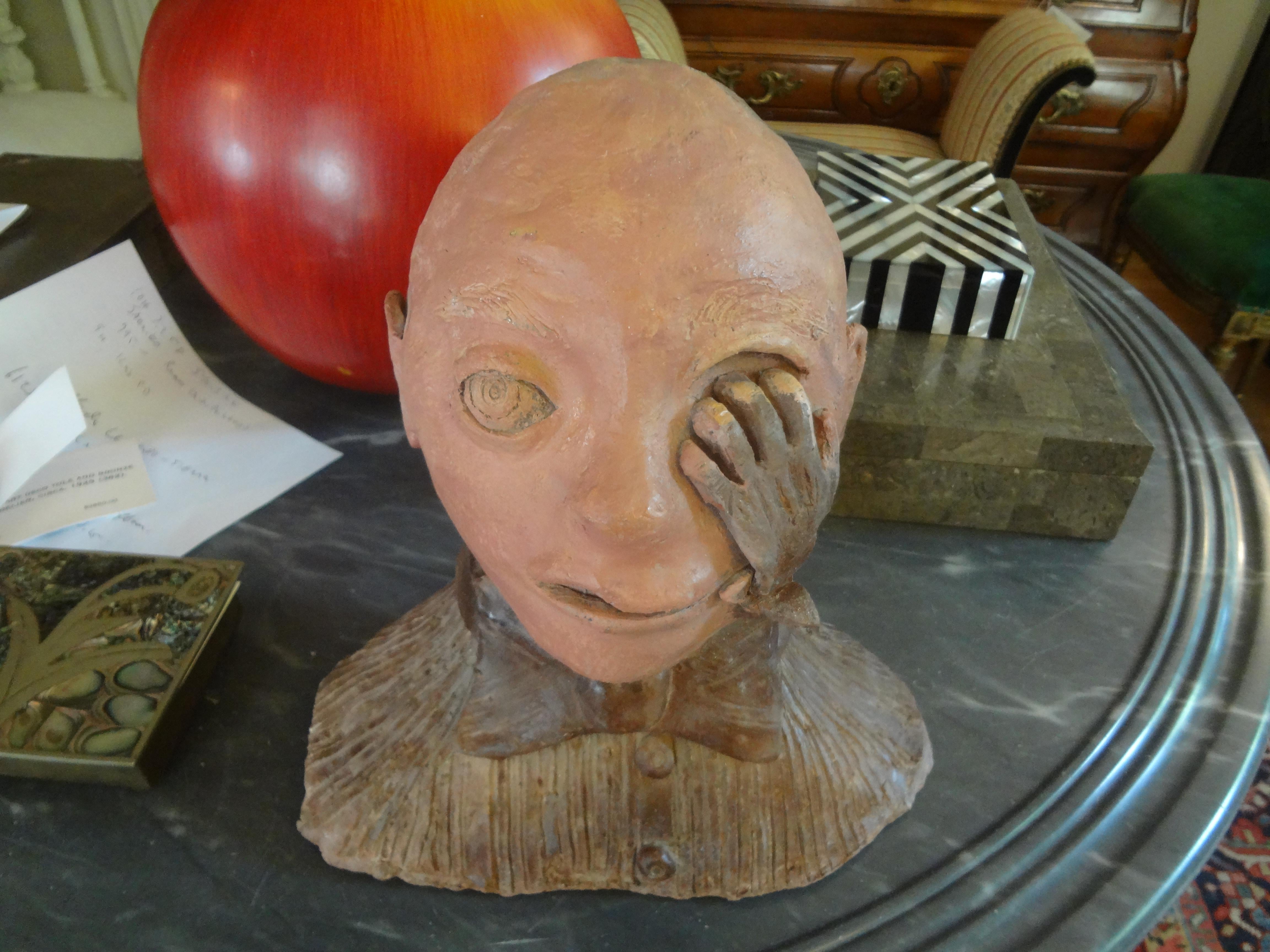 Midcentury Surrealist Terracotta Bust Sculpture For Sale 2