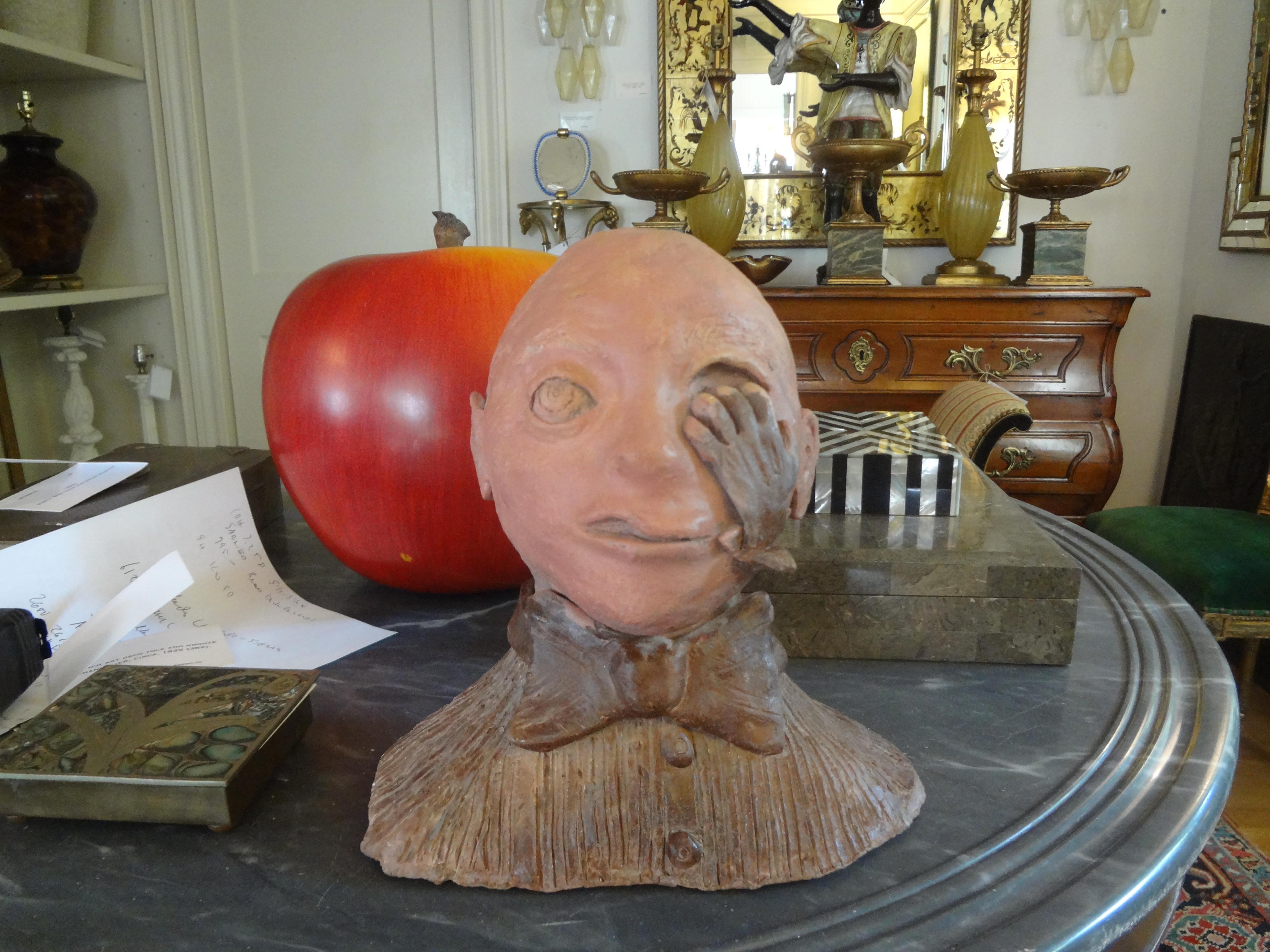Midcentury Surrealist Terracotta Bust Sculpture For Sale 3