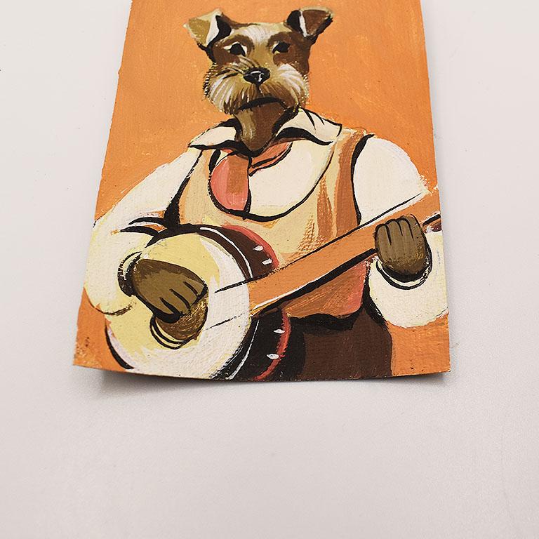 Bohemian Surrealism Portrait Painting of a Schnauzer Dog with Banjo, 21st Century