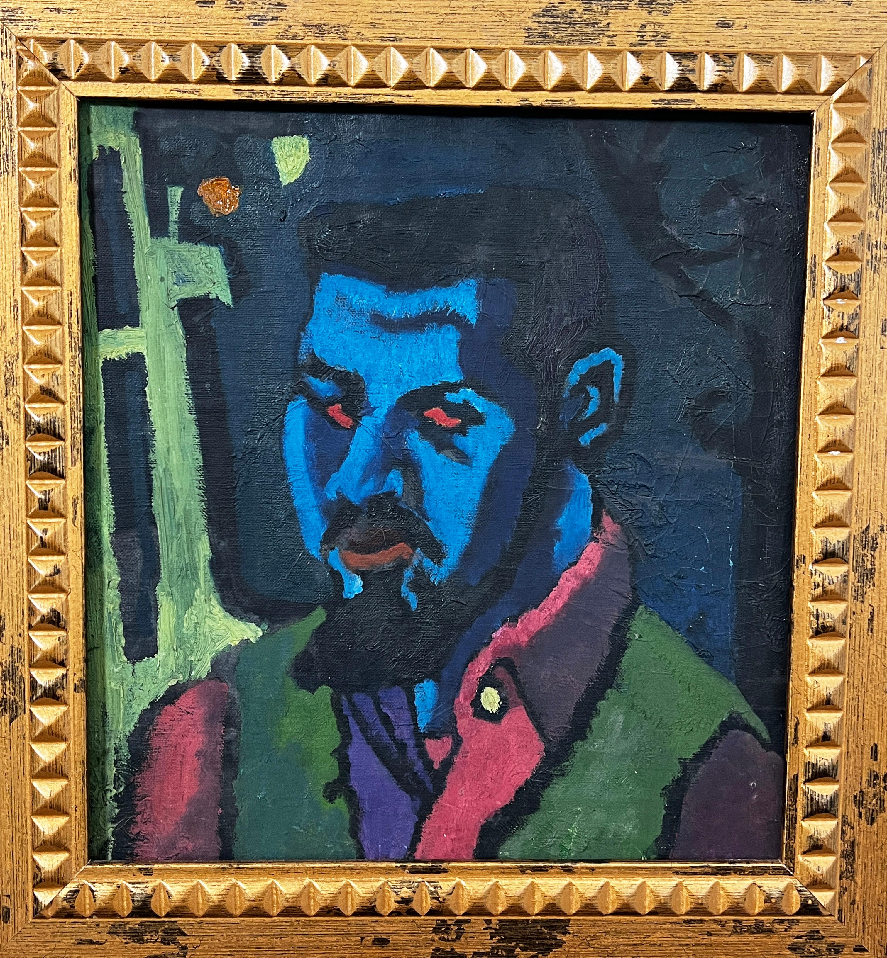 An African American self portrait by the surrealist painter Henry Leopold (1920-2009). Leopold studied fine art in Belgium, France and Italy. He attended the American Artists school, the Pratt Institute and Ecole Royale des Beaux Arts in Belgium. He