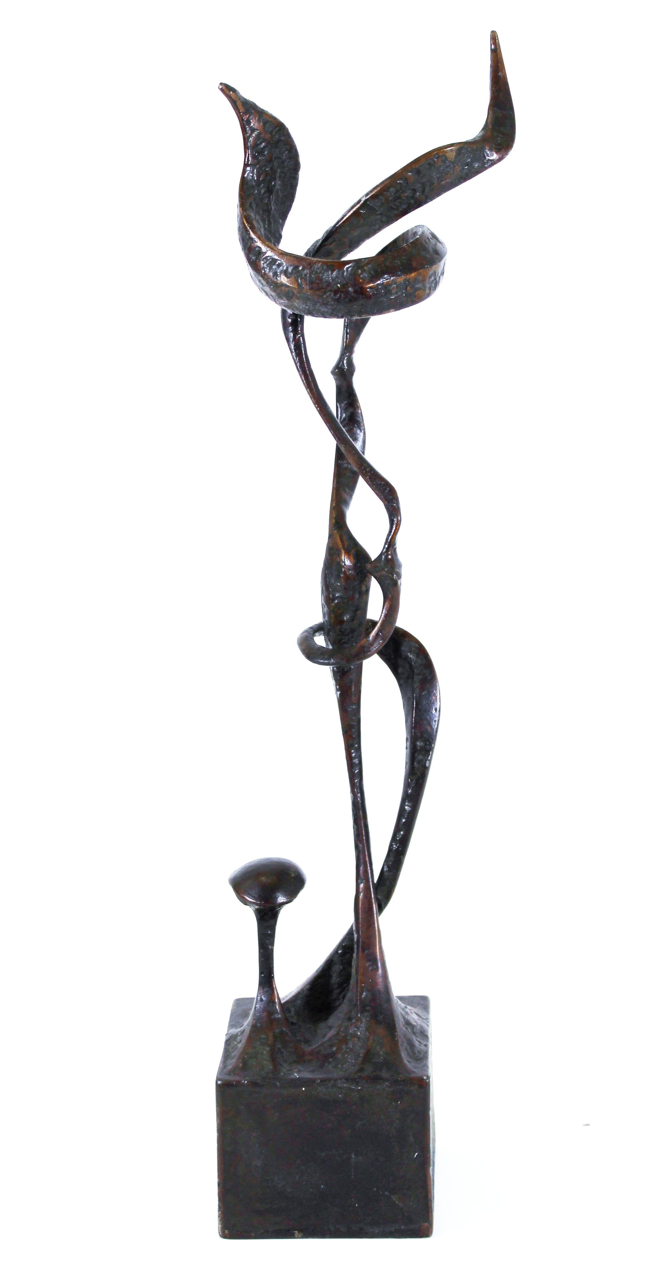 American Surrealist welded bronze sculpture depicting a surrealist alien plant life. Made during the 1970's in the United States, the piece is illegibly signed on the side of the base.