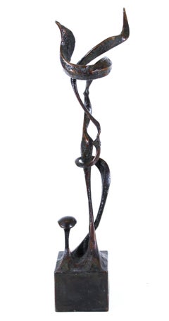 Surrealist Alien Plant Sculpture in Welded Bronze