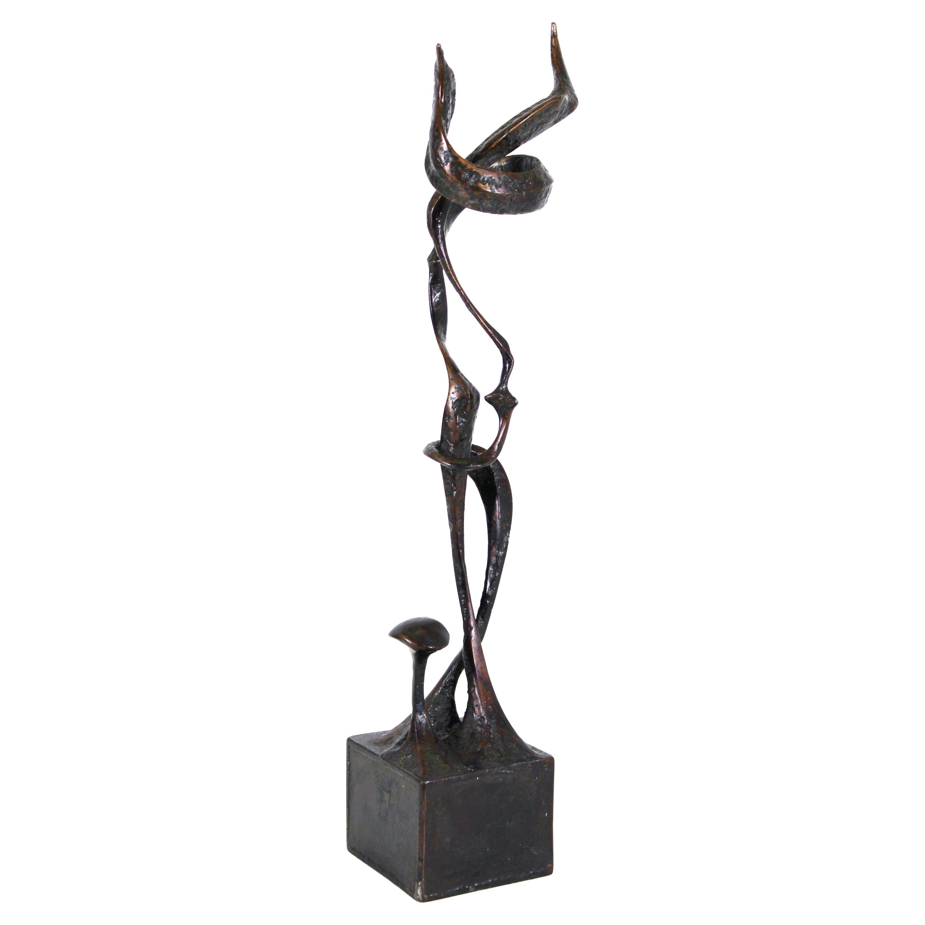 Surrealist Alien Plant Sculpture in Welded Bronze