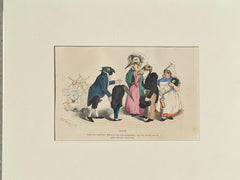 Surrealist Animal Hand-Colored Copper Plate Engraving by Granville, Paris 1875