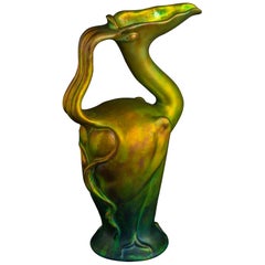 Surrealist Art Nouveau Bird Ewer by Sándor Apáti-Abt for Zsolnay
