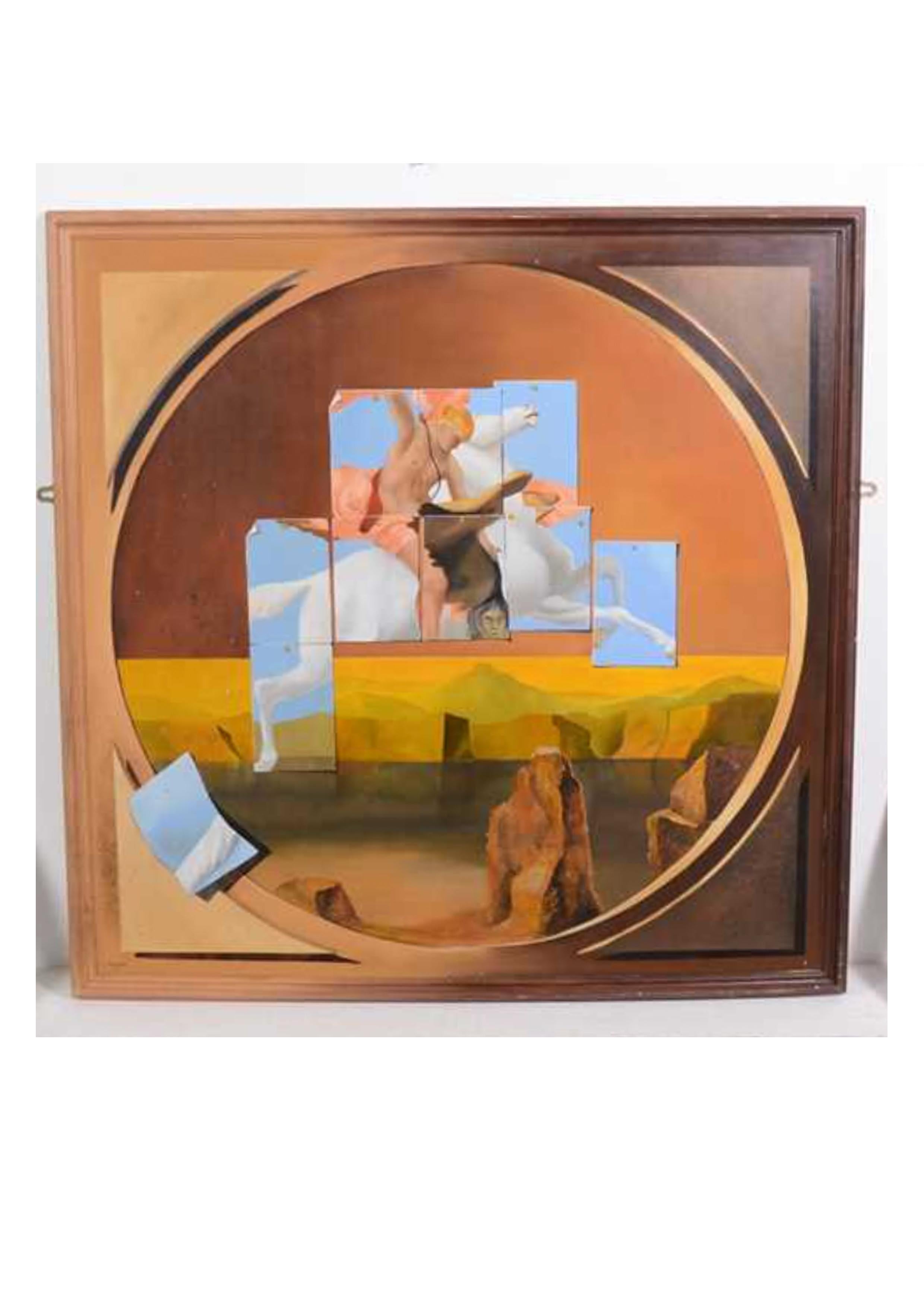 Britannique Œuvre d'art surréaliste à l'huile sur toile de l'artiste britannique John Voss incarnant le mythe en vente