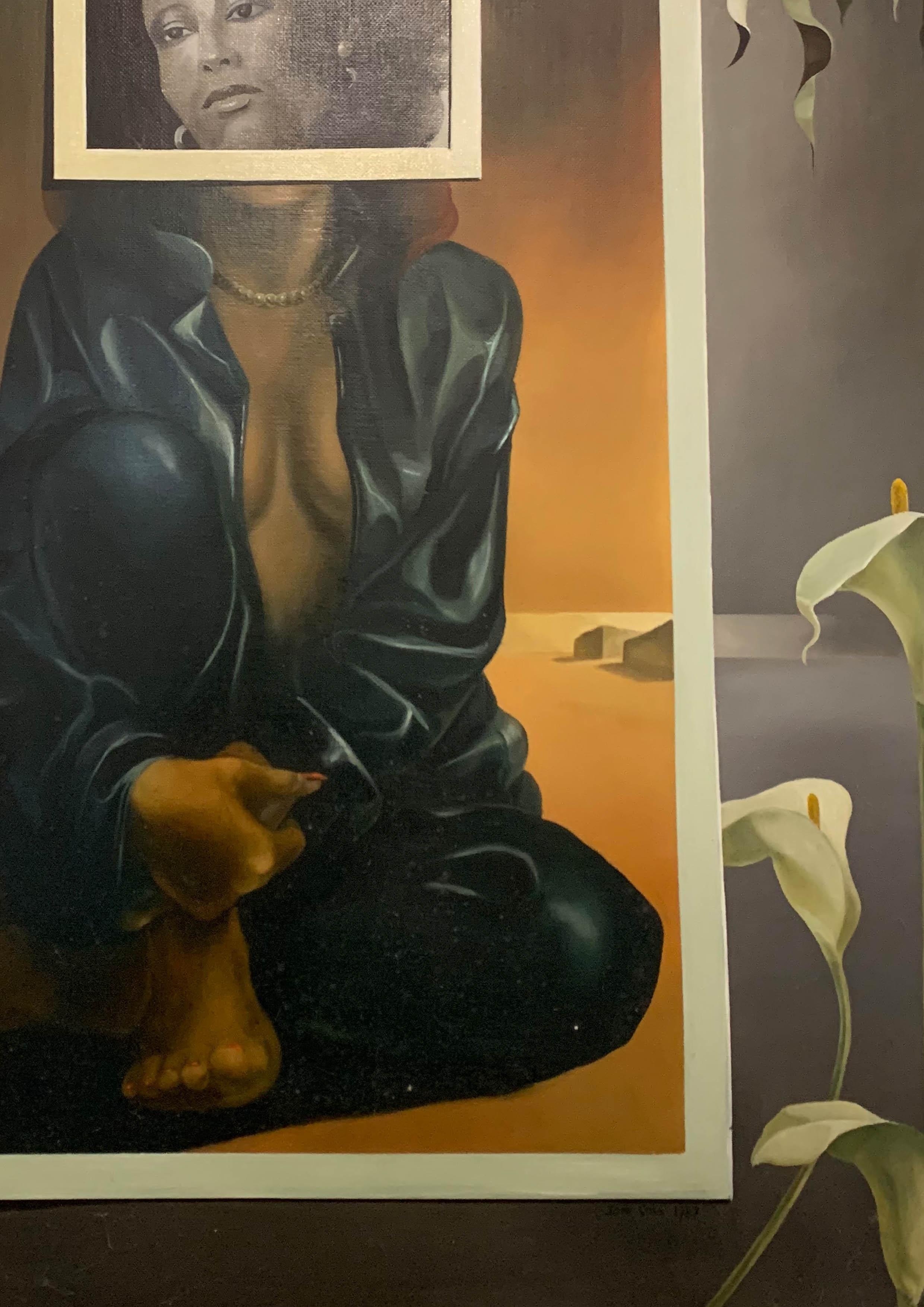 Surrealistisches Kunstwerk, Öl auf Leinwand des britischen Künstlers John Voss, „Lilies“, 1987 im Zustand „Gut“ im Angebot in Reading, Berkshire