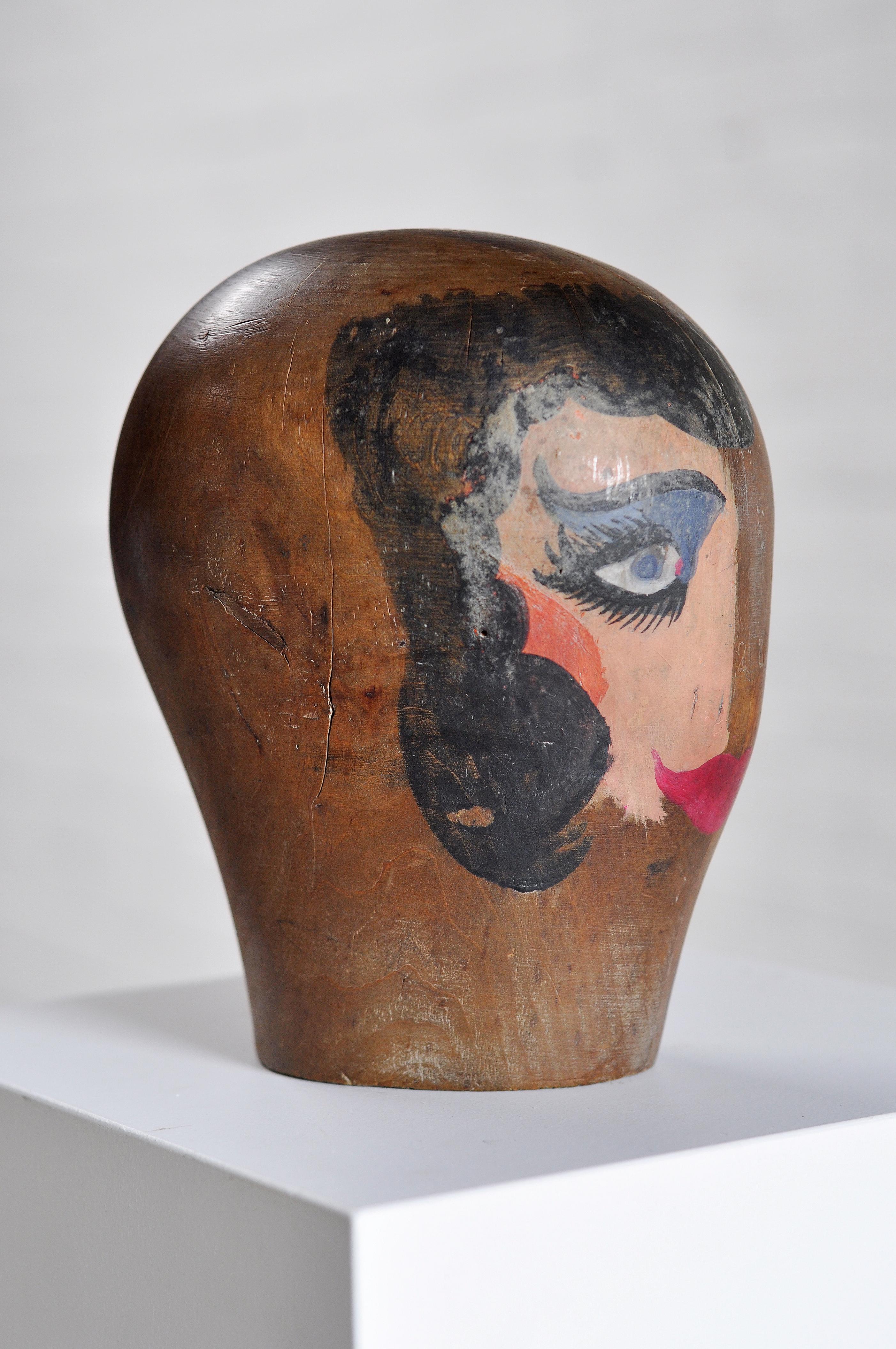 Surrealist Bauhaus Wooden Head Sculpture, 1920's For Sale 1