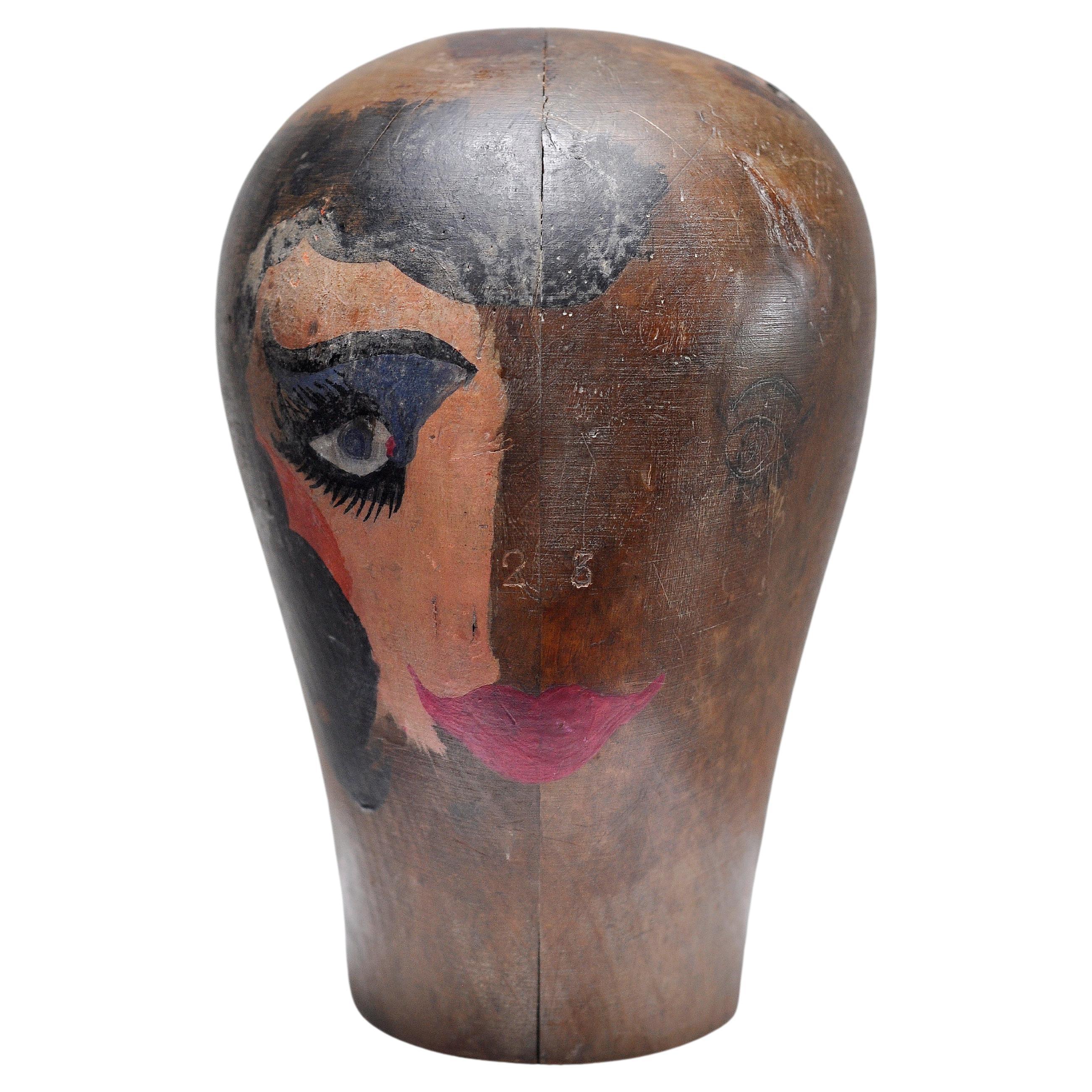 Surrealist Bauhaus Wooden Head Sculpture, 1920's For Sale