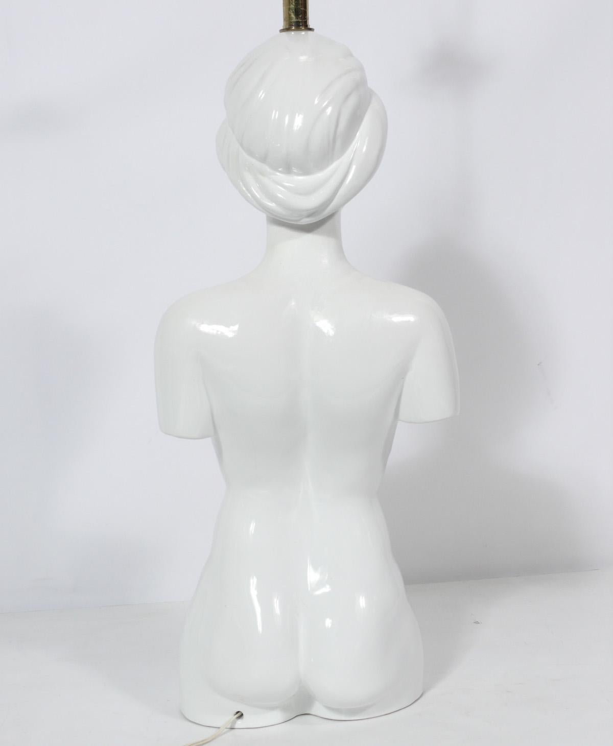 Mid-Century Modern Surrealist Blindfolded Nude Female Italian Ceramic Lamp