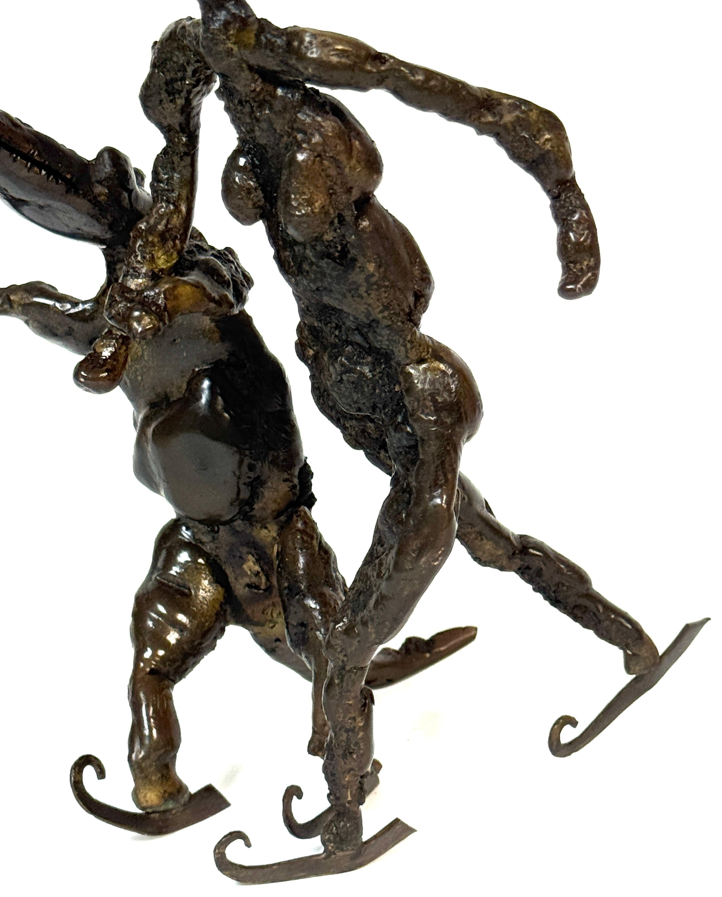 Surrealist Bronze Sculpture of a Woman and Alligator on Skates For Sale 4