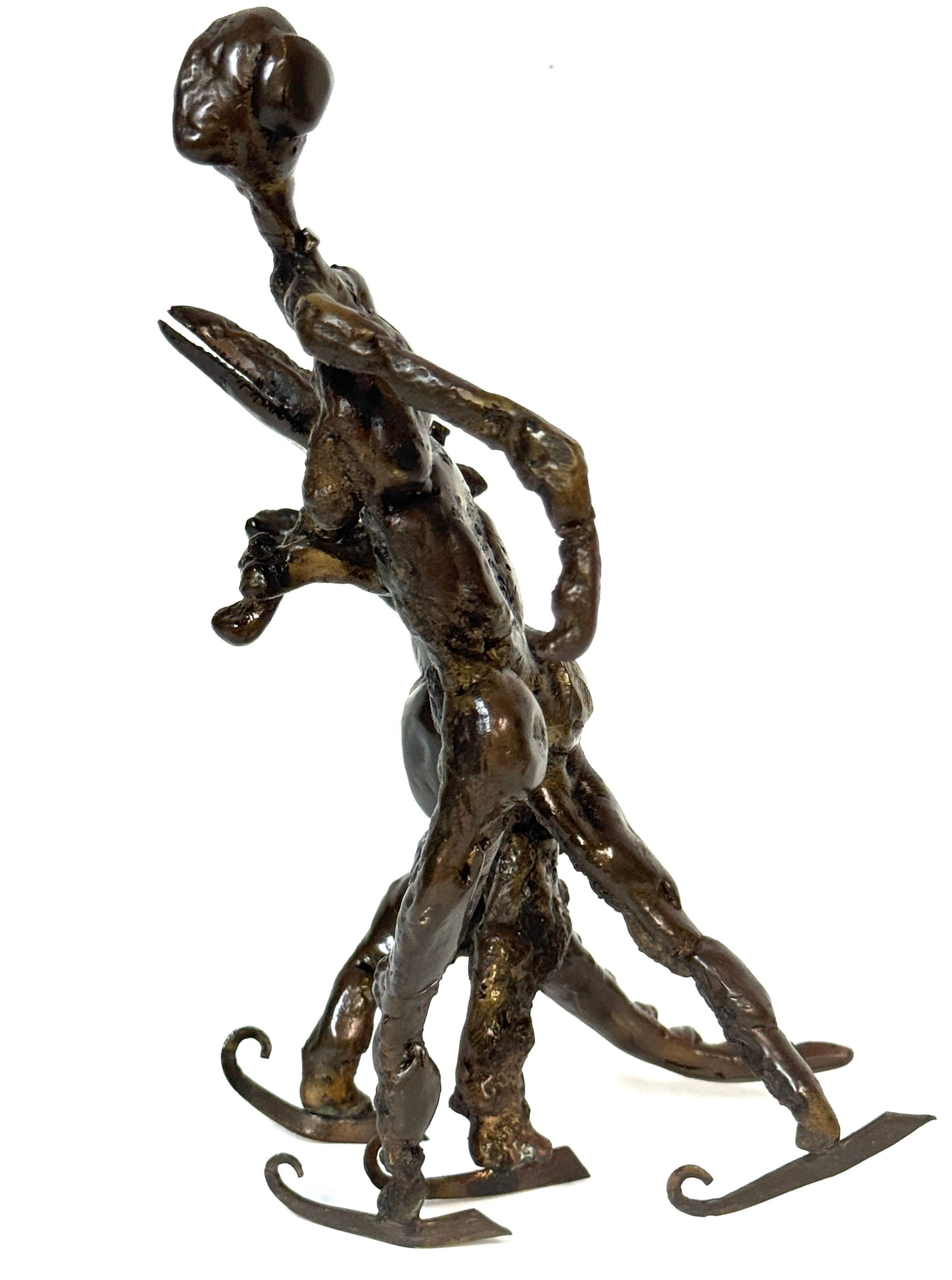 Surrealist Bronze Sculpture of a Woman and Alligator on Skates For Sale 5