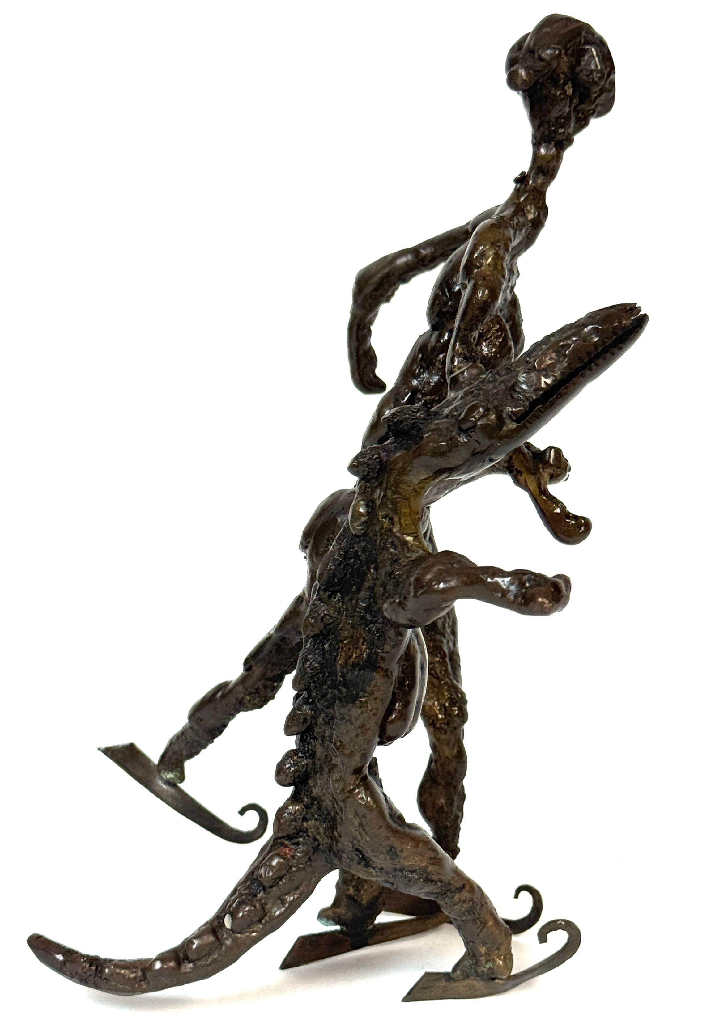 Surrealist Bronze Sculpture of a Woman and Alligator on Skates For Sale 8
