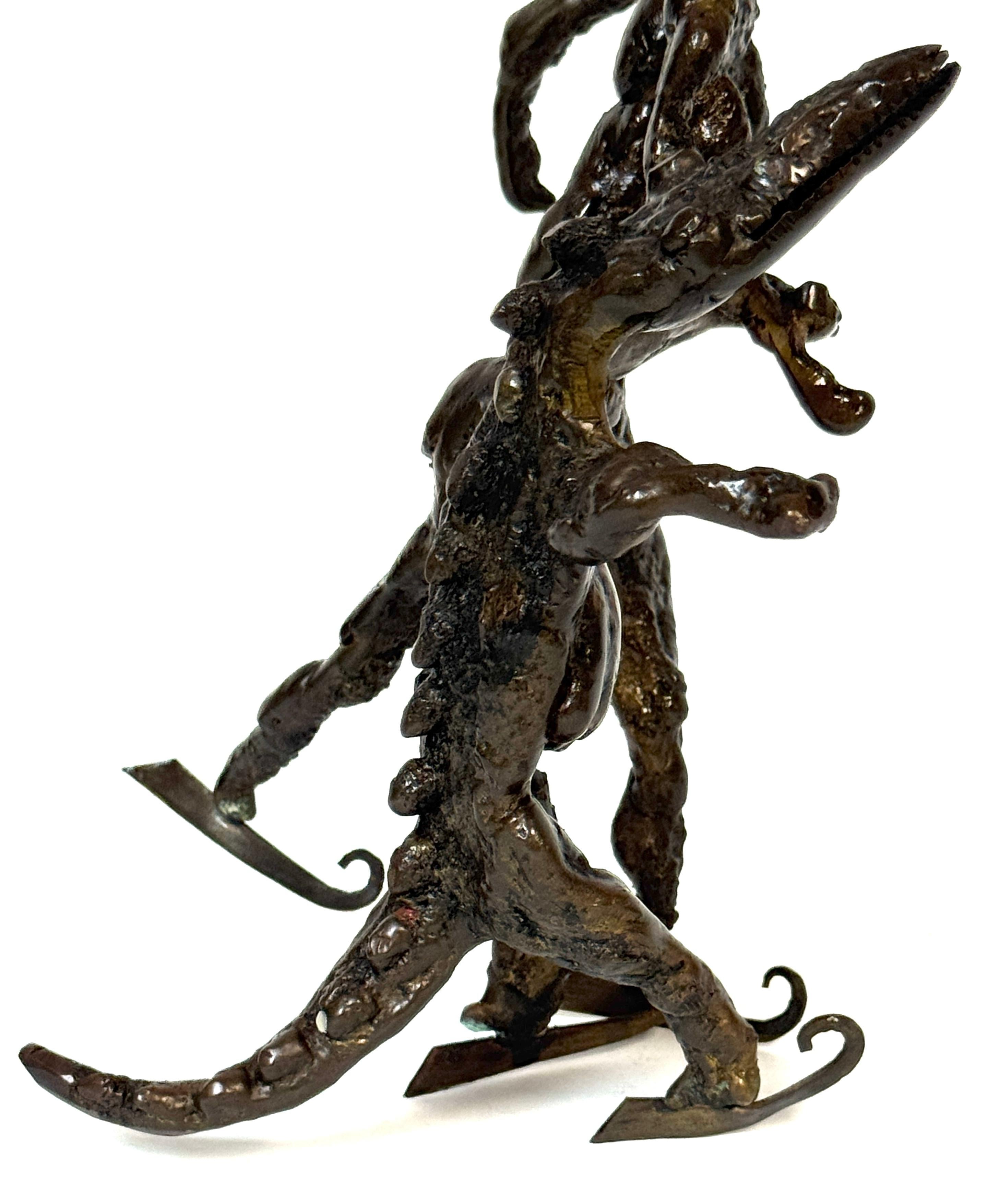 Surrealist Bronze Sculpture of a Woman and Alligator on Skates For Sale 9