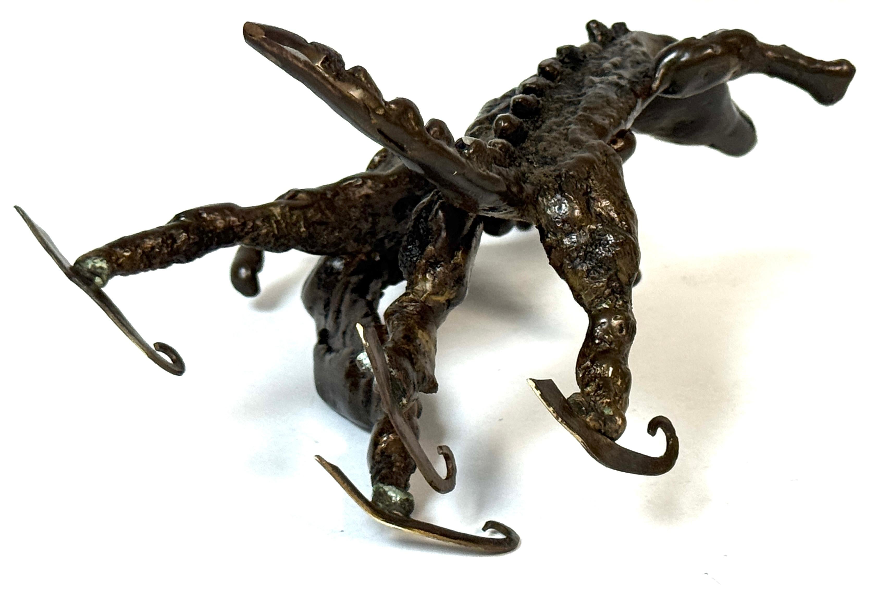 Surrealist Bronze Sculpture of a Woman and Alligator on Skates For Sale 10
