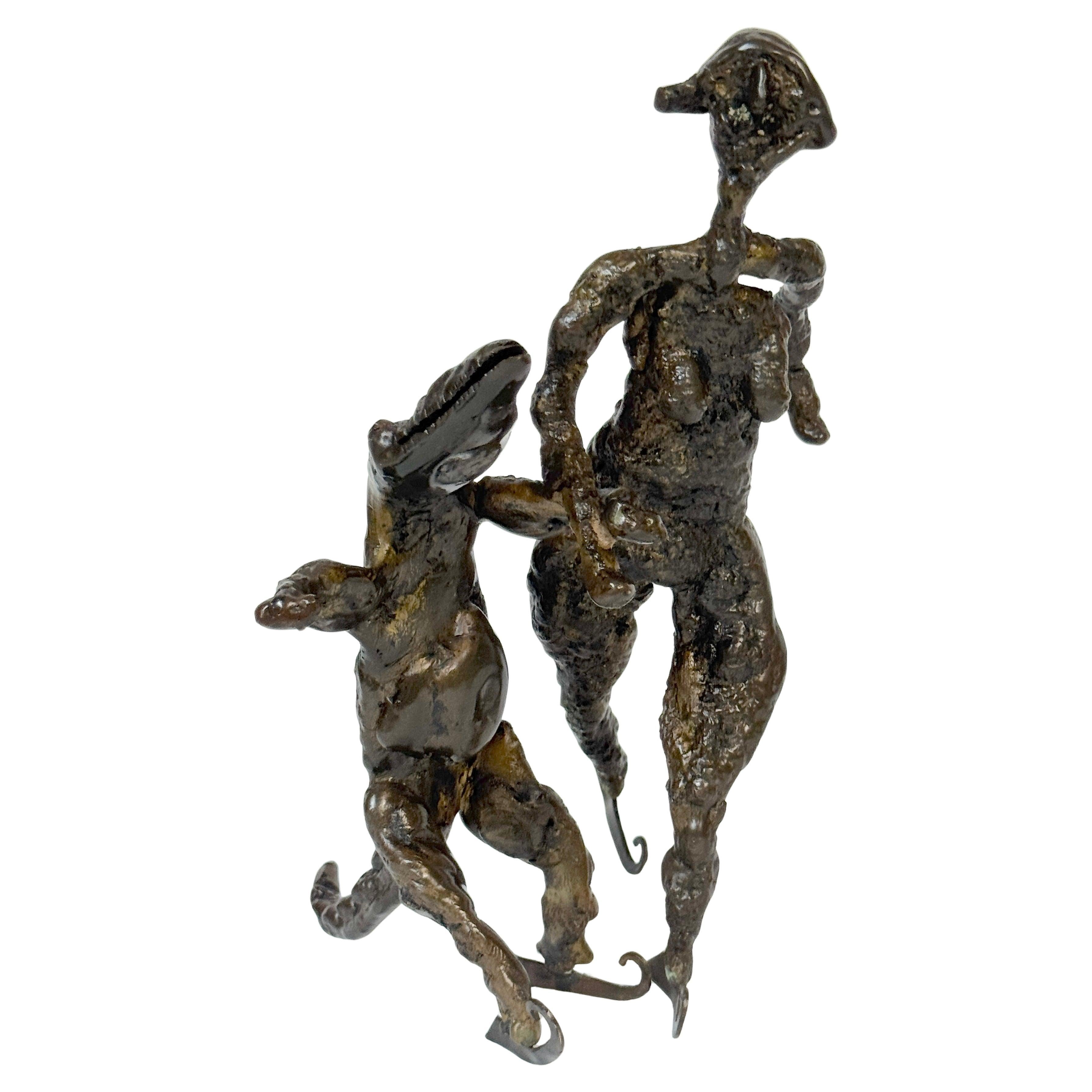 Surrealist Bronze Sculpture of a Woman and Alligator on Skates

Continental, circa 1960s
Dimensions: 8