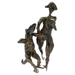 Surrealist Bronze Sculpture of a Woman and Alligator on Skates