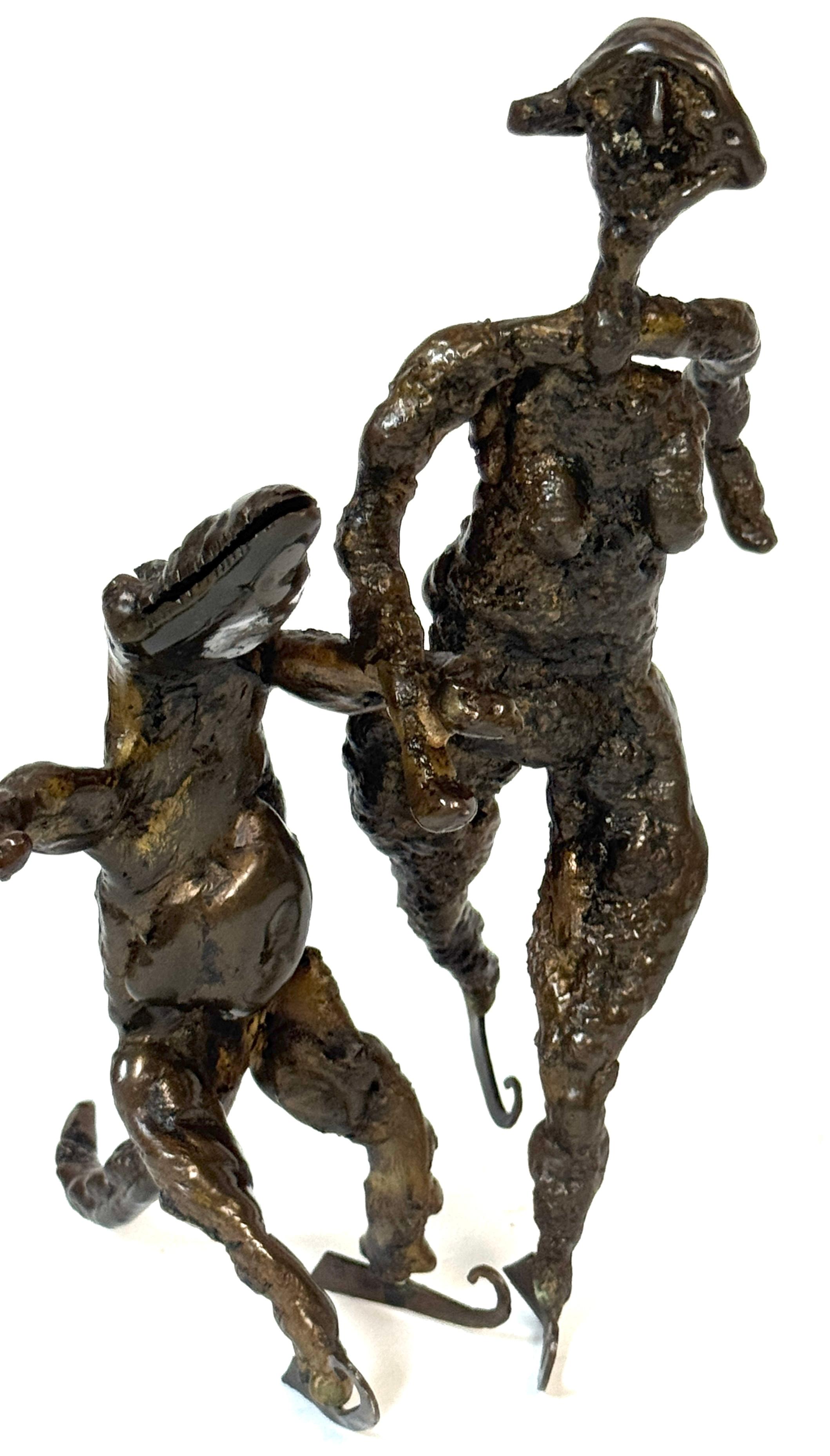 Surrealist Bronze Sculpture of a Woman and Alligator on Skates In Good Condition For Sale In West Palm Beach, FL