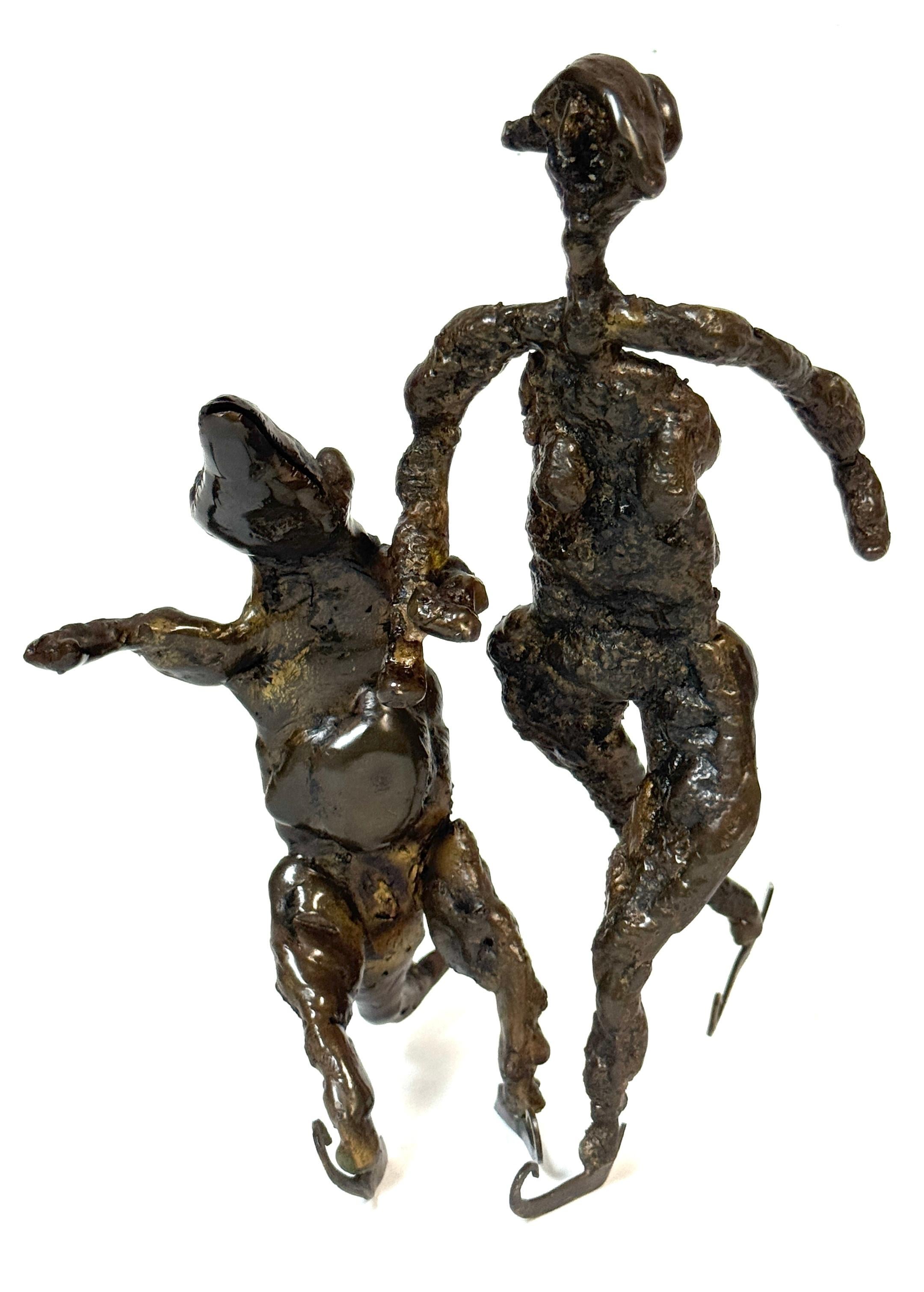 Surrealist Bronze Sculpture of a Woman and Alligator on Skates For Sale 1
