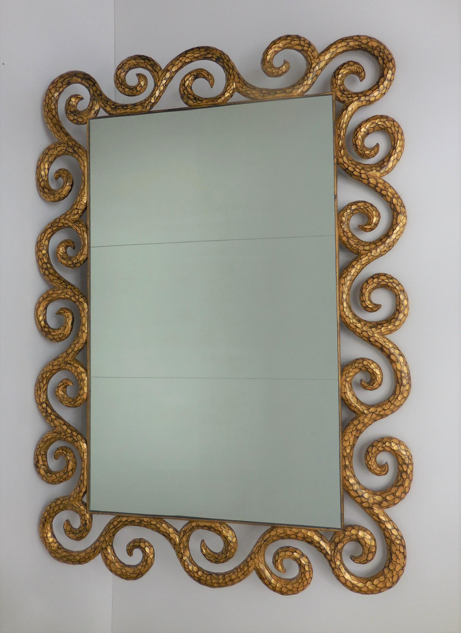 American Surrealist Carve Wood and Gilt Mirror