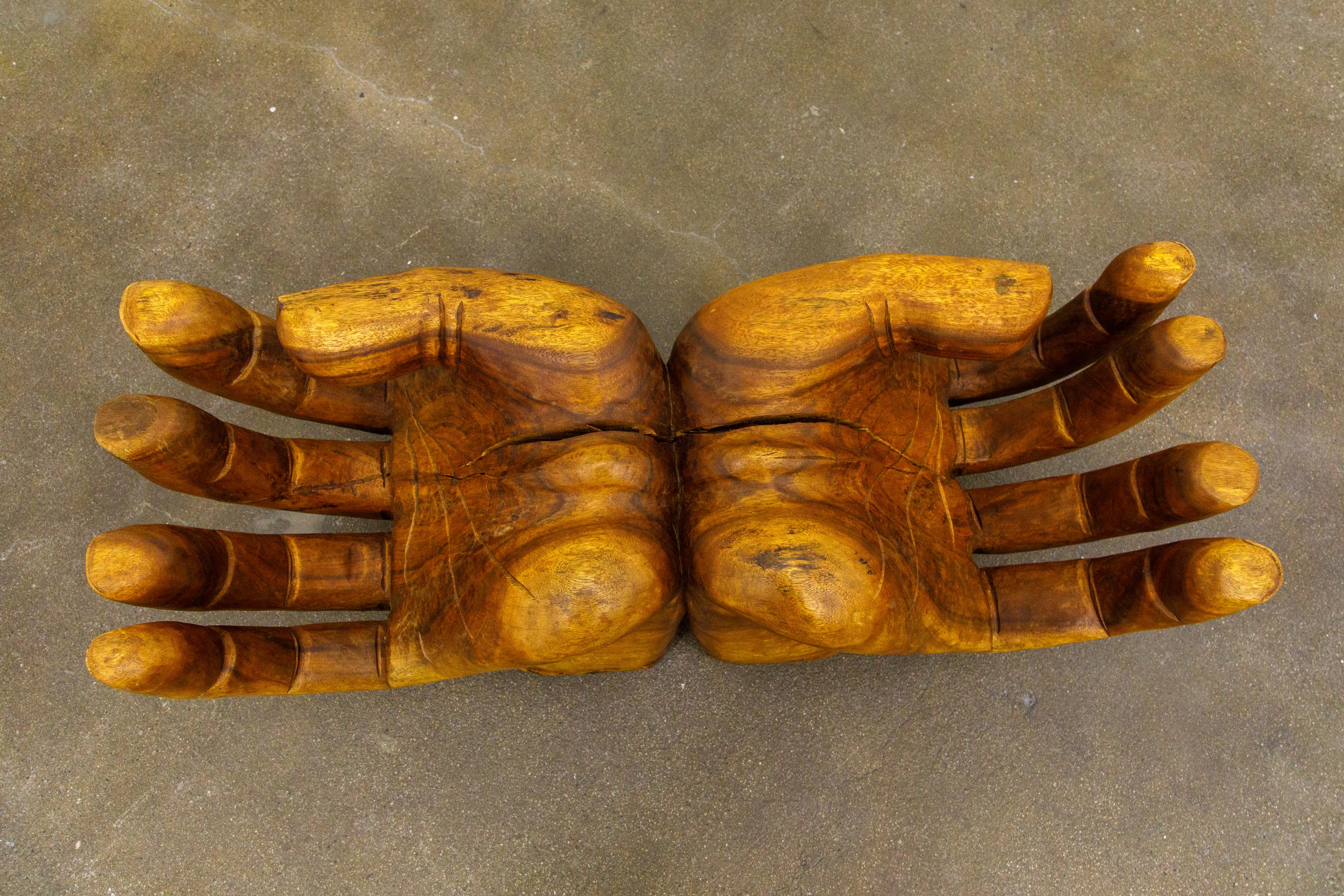 Surrealist Carved Wood Double Hands Coffee Table, circa 1970s 5