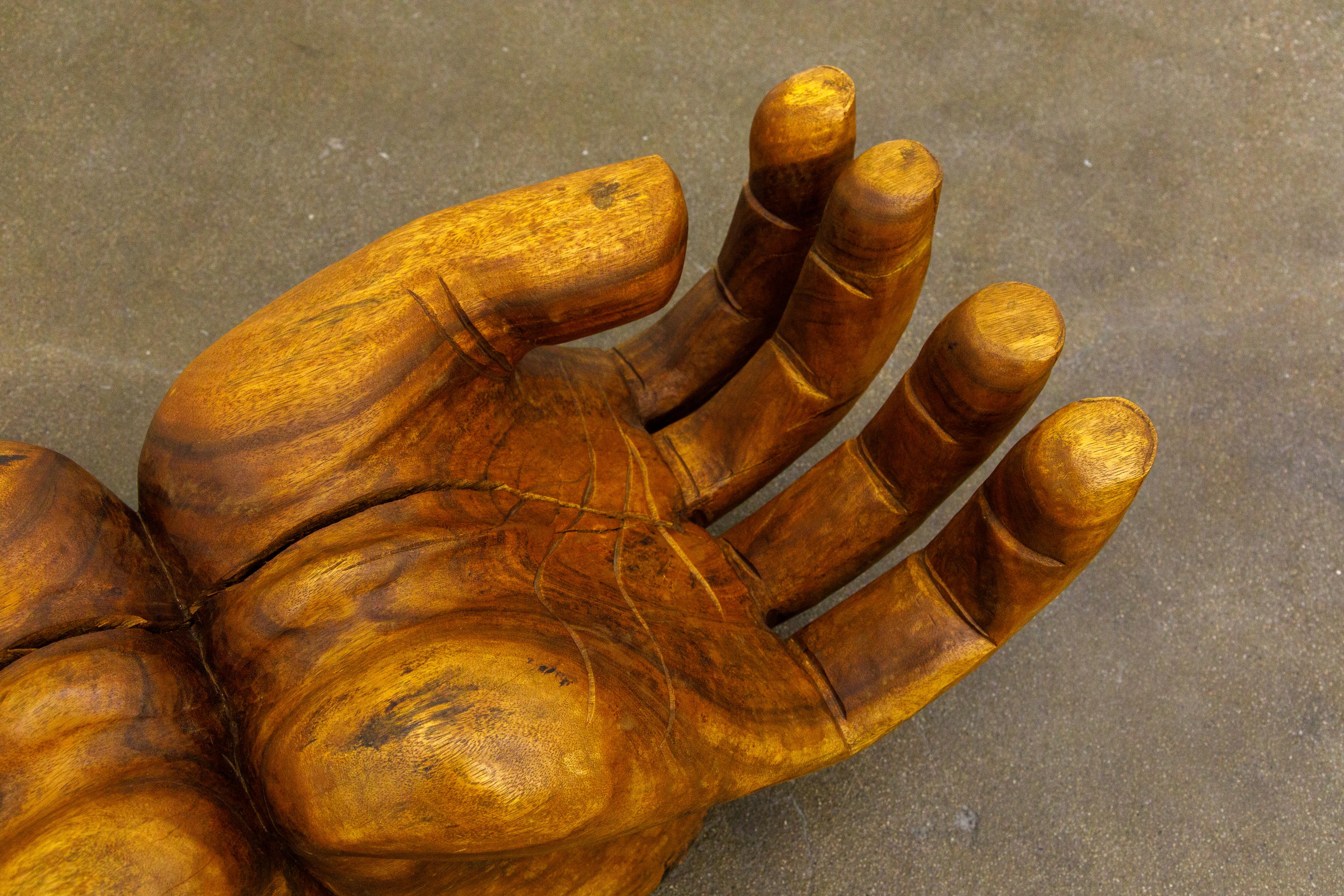 Surrealist Carved Wood Double Hands Coffee Table, circa 1970s 6
